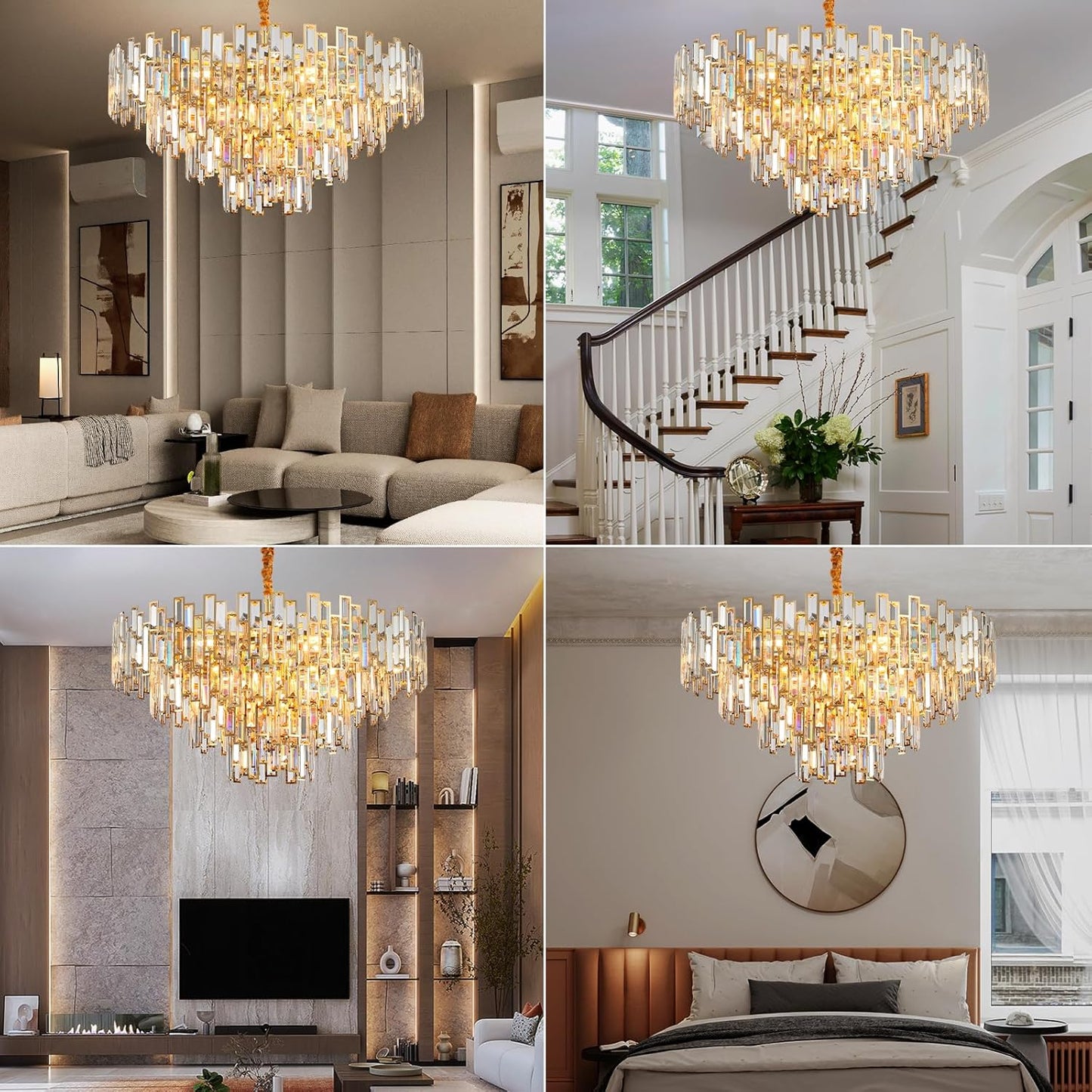 31.5" Modern Chandelier 19-Light 4-Tier Gold Round K9 Crystal Chandelier for Dining Room, Living Room,Entryway and Foyer