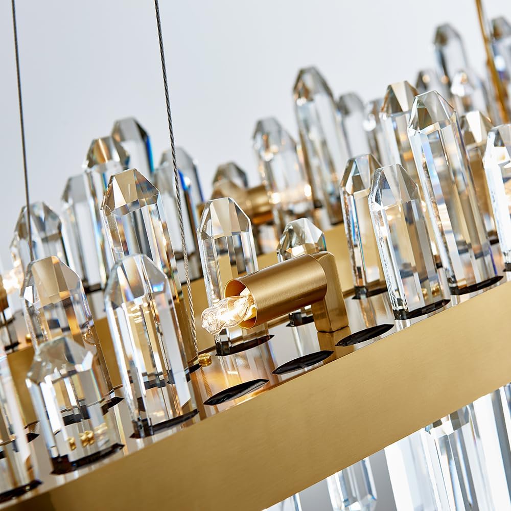 35.4 in. 16-Light Gold Crystal Chandelier, Modern Rectangular K9 Crystal Hanging Pendant Ceiling Light Fixture
