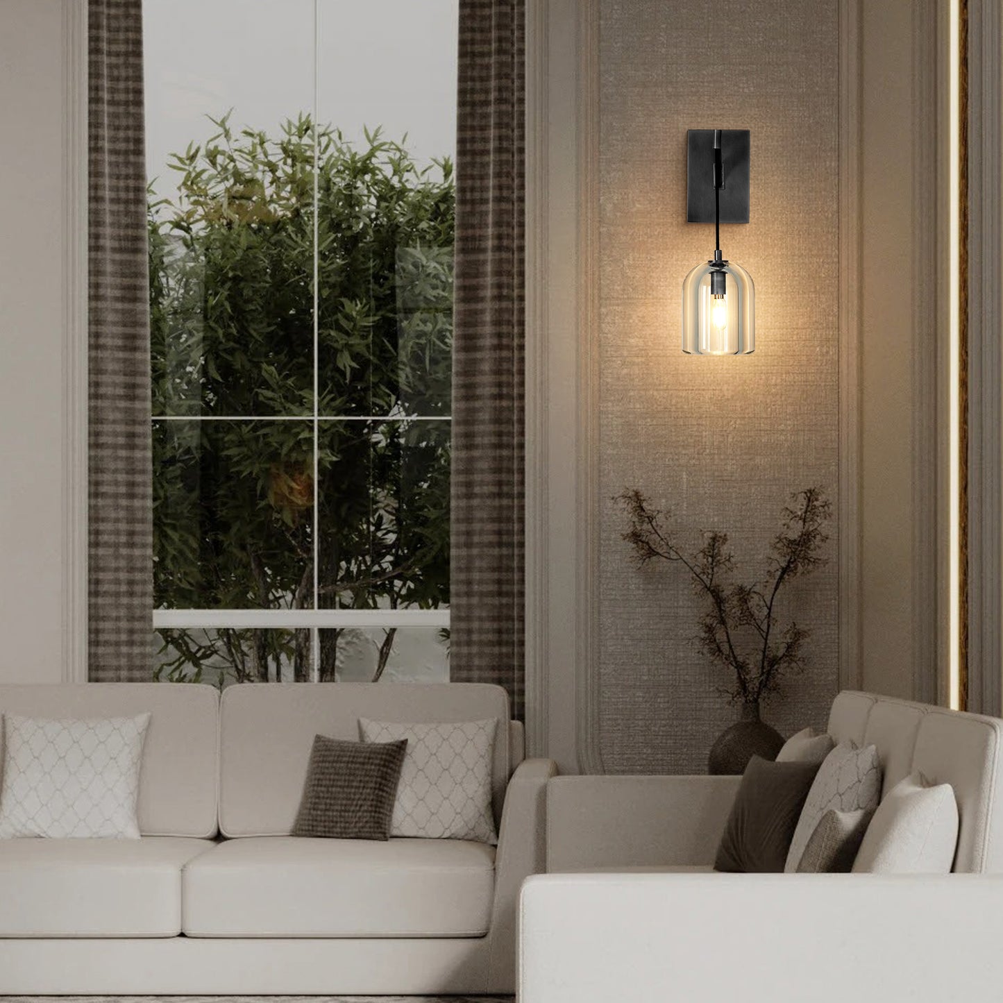 5.1in W 16.5 in. H 1-Light Black Modern Crystal Wall Sconce, Indoor Hemisphere Wall Lighting with Clear Crystal Shade
