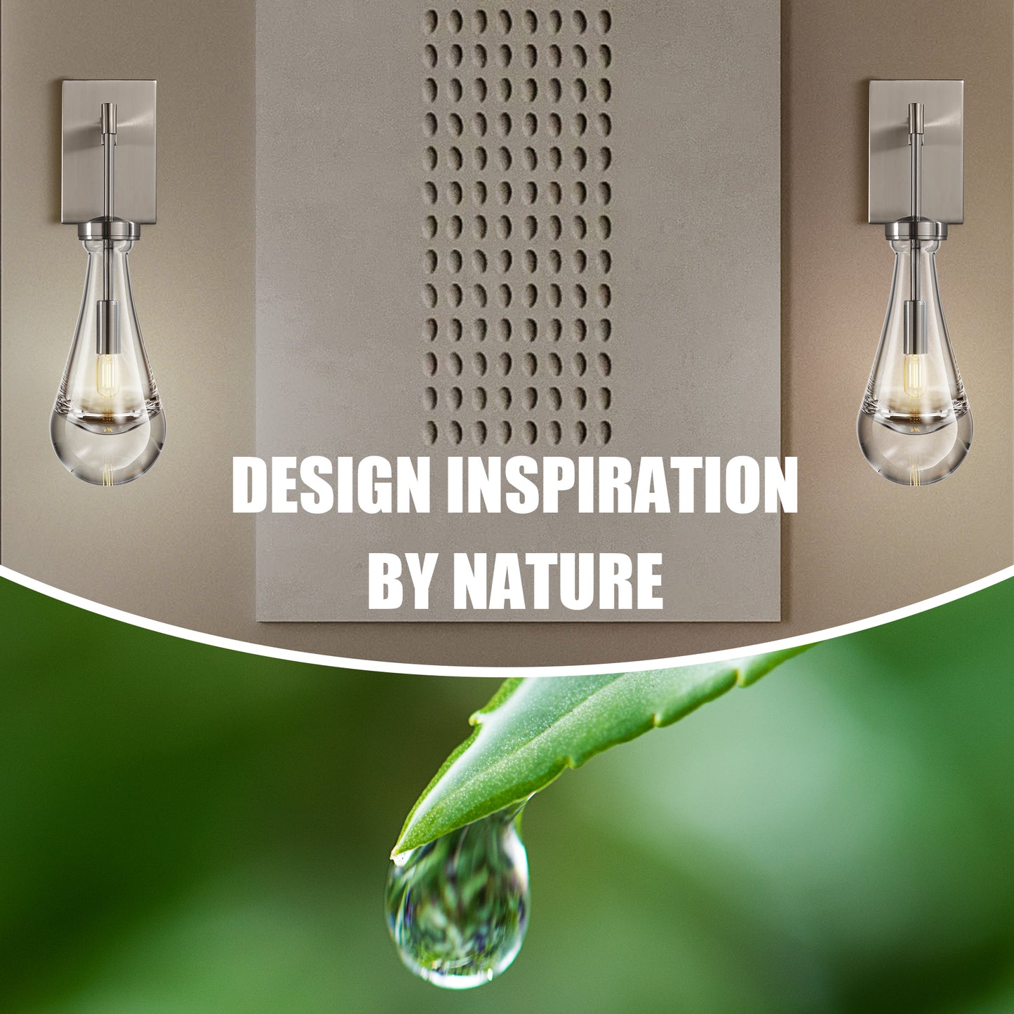 17.7 in. 1 Light Silver Wall Sconce, Raindrop Wall Lighting with Hand Blown Solid Glass, Brass Base and Rod (1 Set)