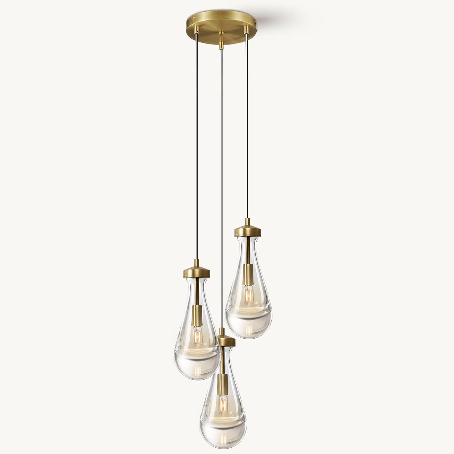 Farmhouse Chandelier 85 in. H 3 Light Copper Raindrop Globe Chandelier for Dinning Room, Kitchen, Foyer, Bulb Included