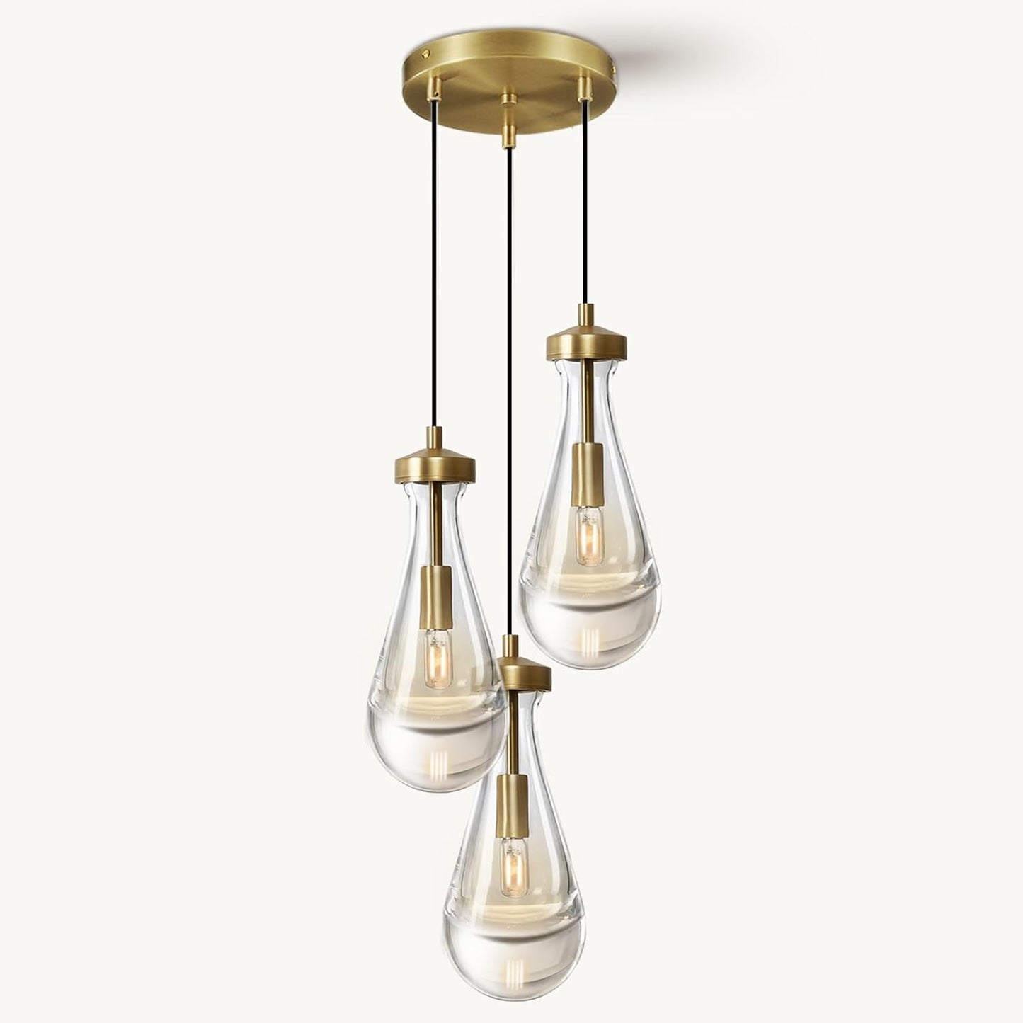 Farmhouse Chandelier 85 in. H 3 Light Copper Raindrop Globe Chandelier for Dinning Room, Kitchen, Foyer, Bulb Included