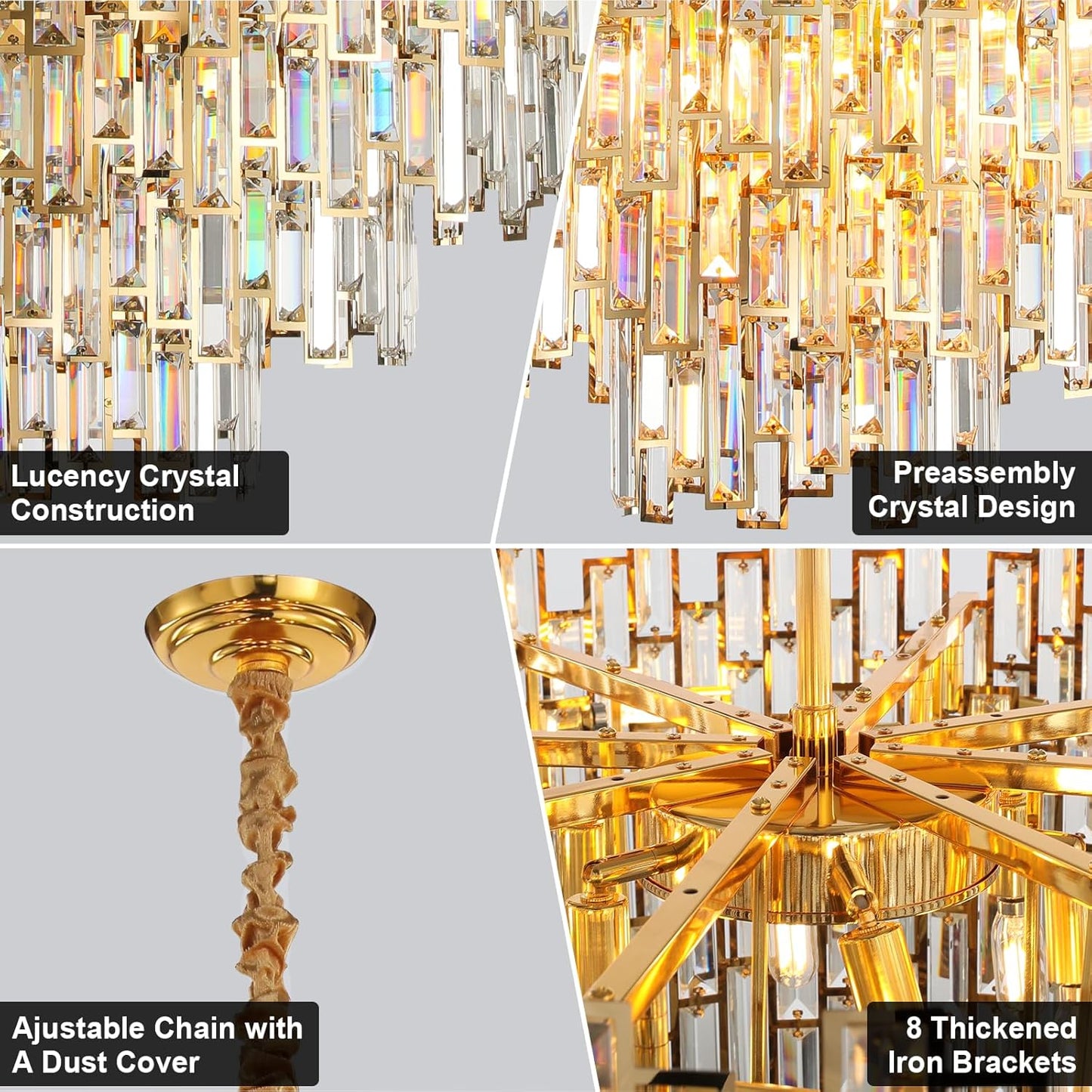 31.5" Modern Chandelier 19-Light 4-Tier Gold Round K9 Crystal Chandelier for Dining Room, Living Room,Entryway and Foyer