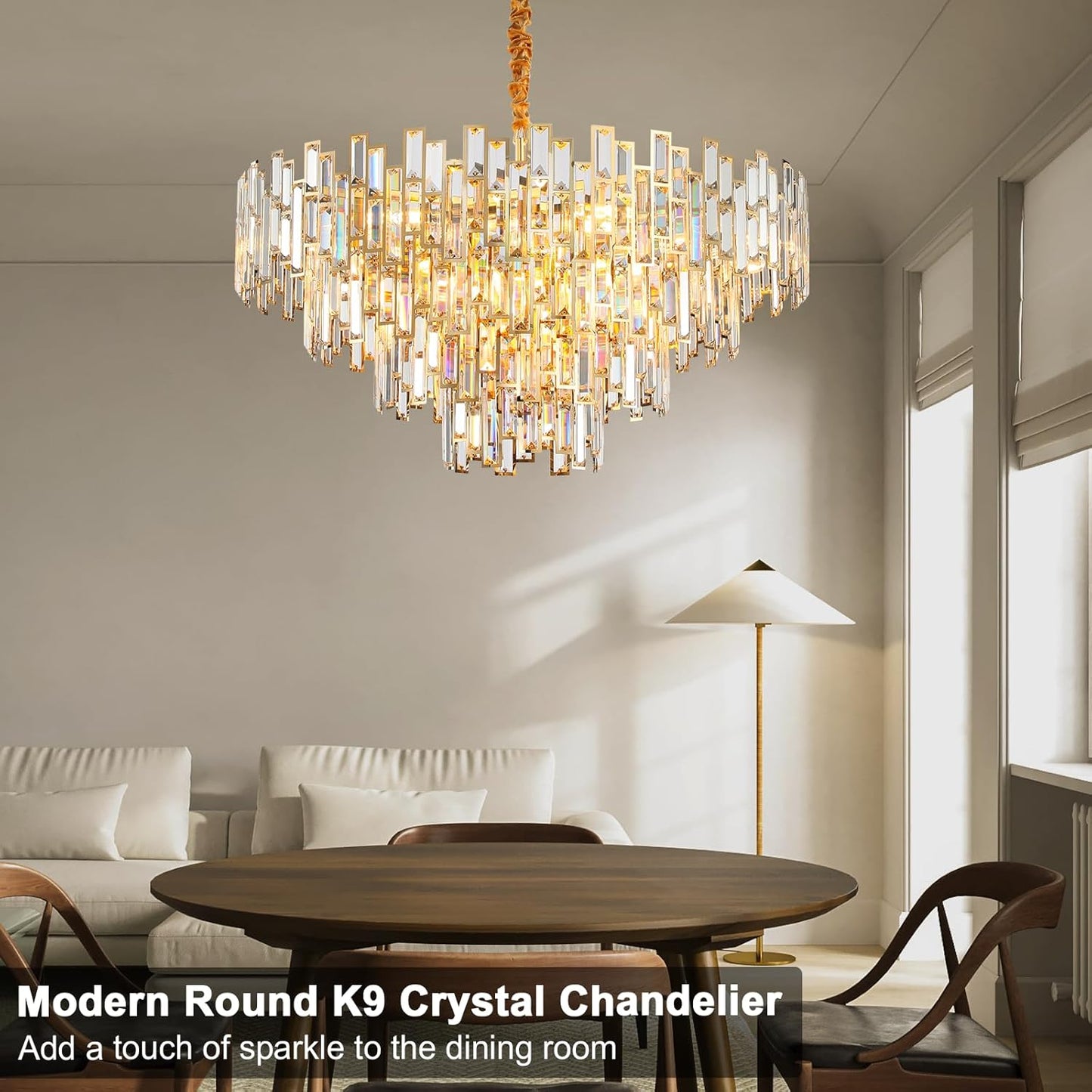 31.5" Modern Chandelier 19-Light 4-Tier Gold Round K9 Crystal Chandelier for Dining Room, Living Room,Entryway and Foyer