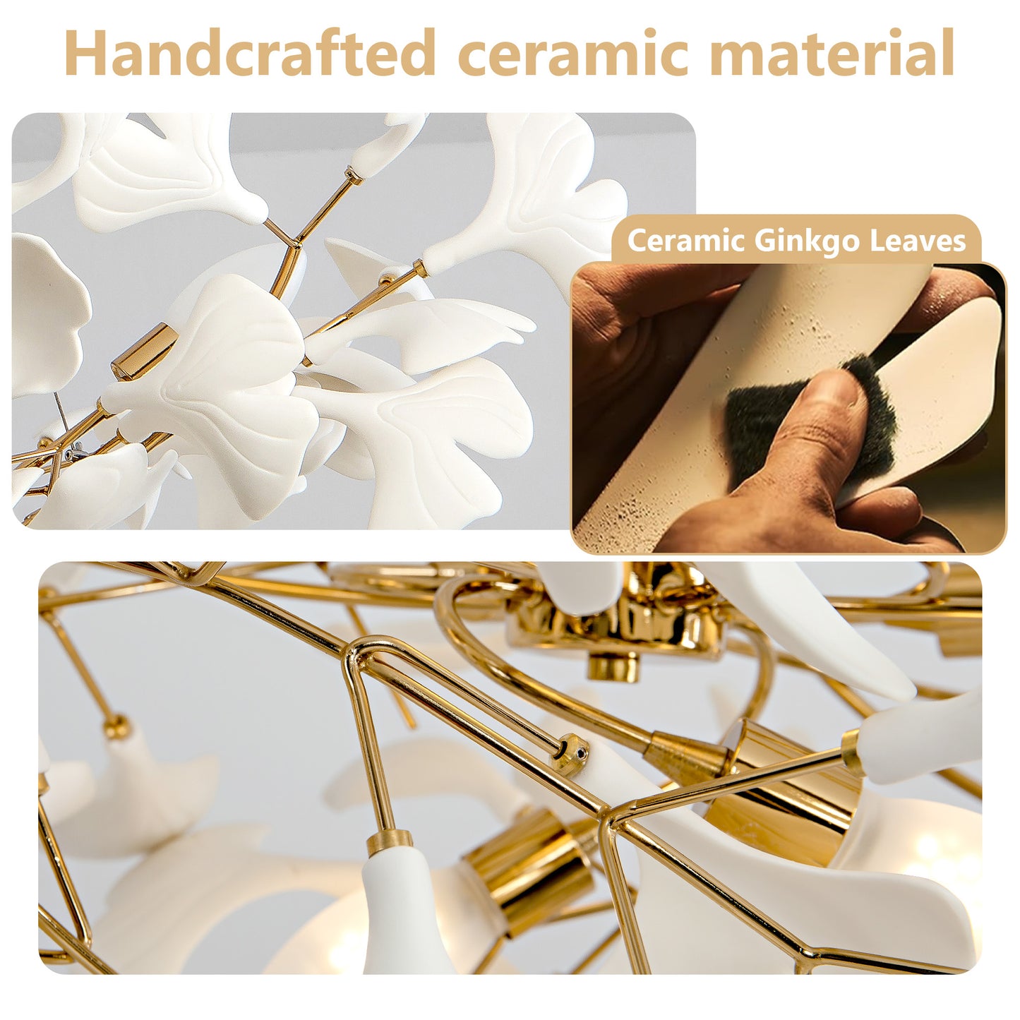 10 Light Gold Chandelier, Luxury Ginkgo Branch Chandelier for Living Room, Dining Room, Foyer, Kitchen Island-L59 in.