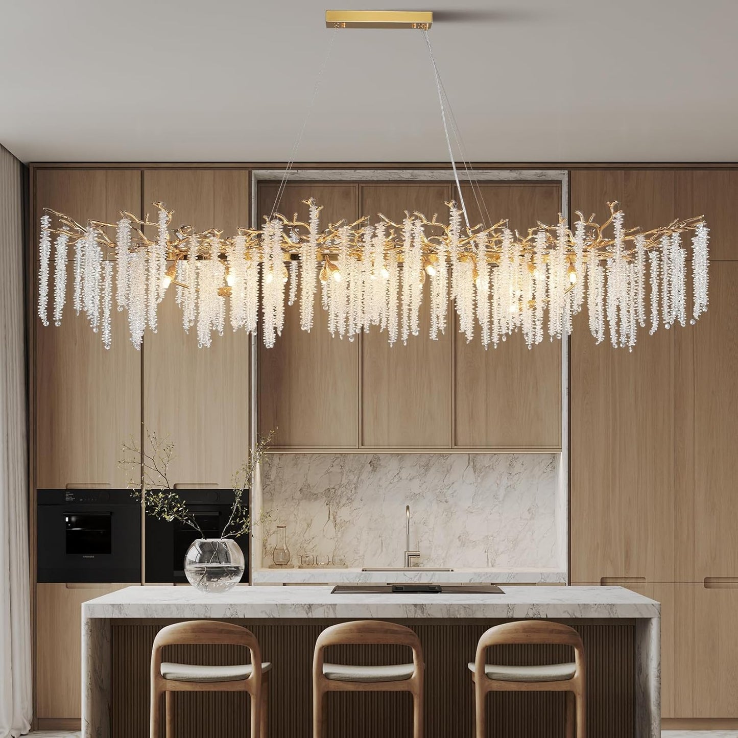 20-Light Gold Chandelier, Luxury Flush Mount Chandelier with K9 Crystal, for Dining Room, Living Room, Kitchen and Foyer