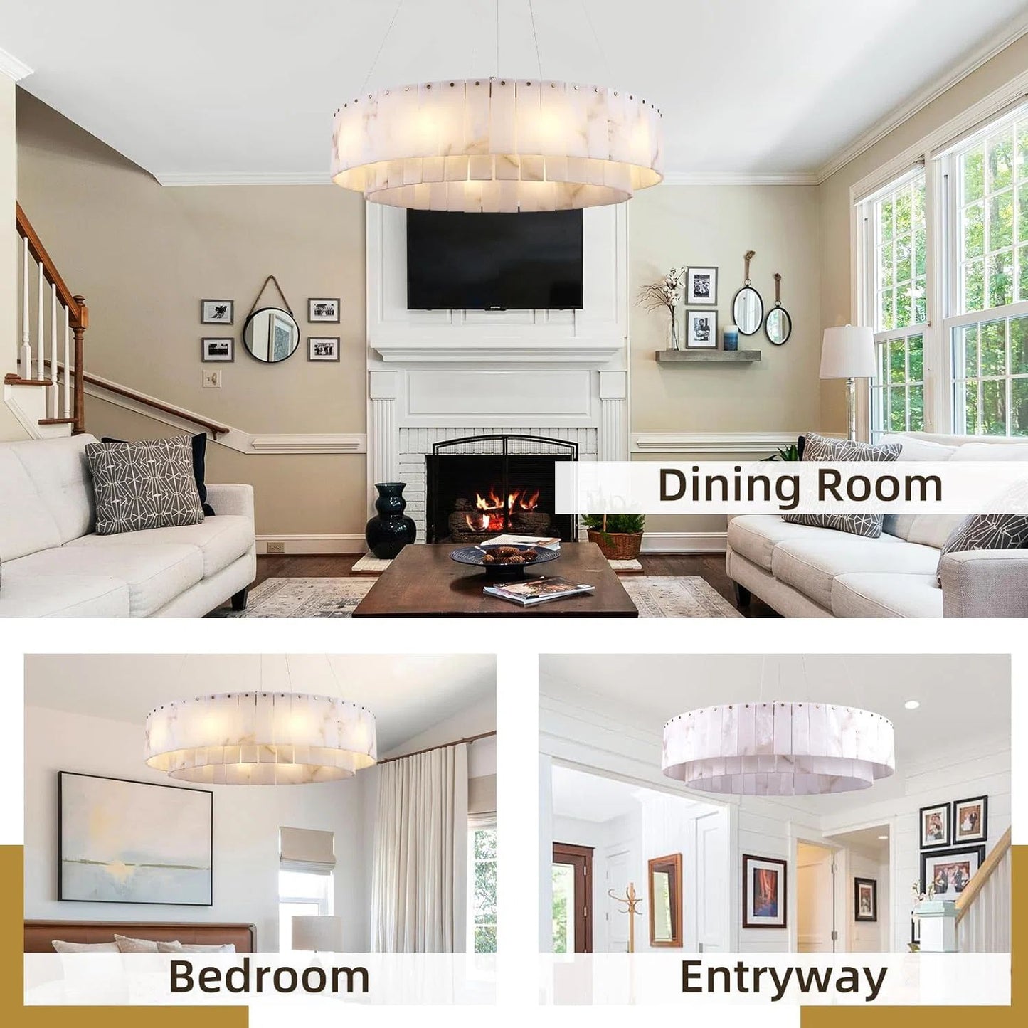 10-Light White Alabaster Chandelier, Modern Round Chandelier for Dining Room, Living Room, Kitchen Island