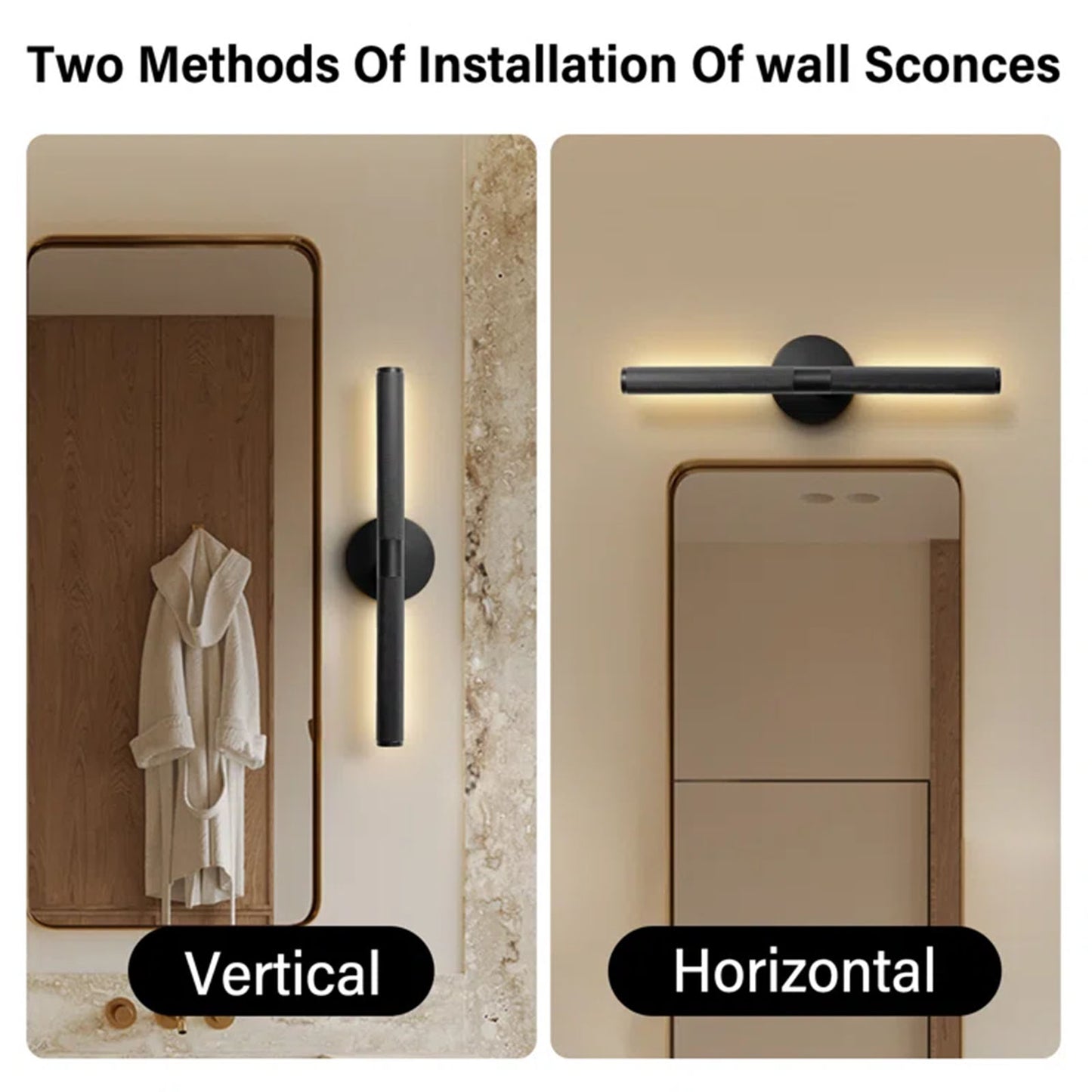 19 in. 2-Light Black Vanity Light, Mirror Wall Light with Solid Brass and Rotatable Knurled Lampshade (Bulbs Included)