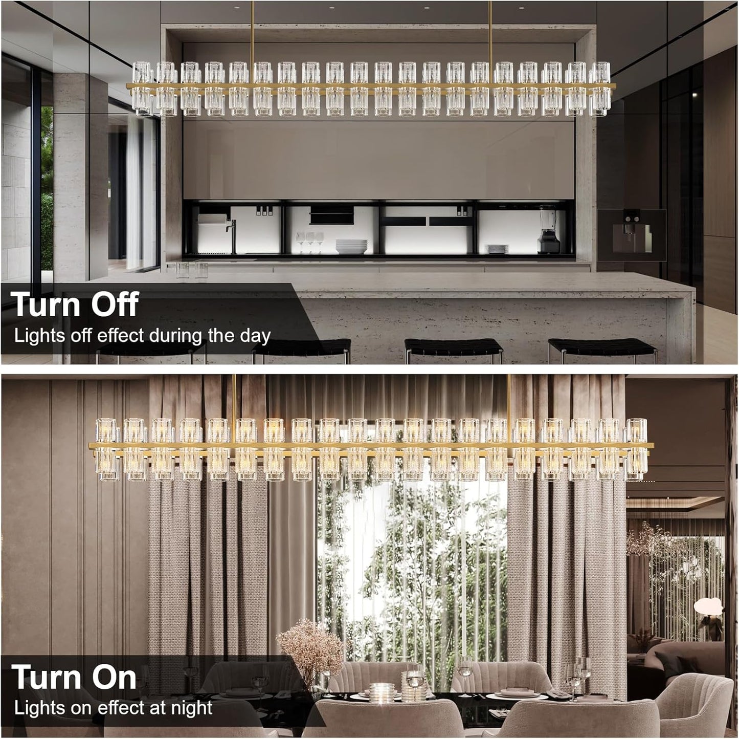 80-Light Gold Rectangular Chandelier, 72 in. Modern K9 Crystal Chandelier for Dining Room, Living Room, Foyer