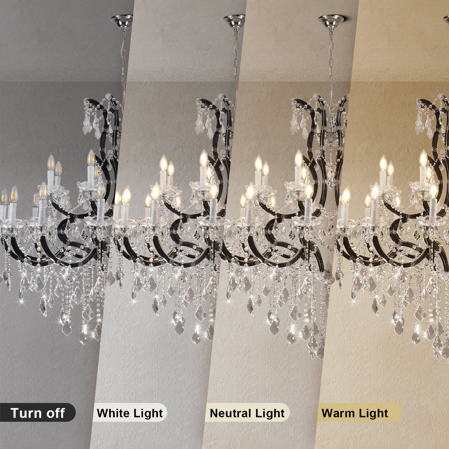 Candle Chandelier 49 in. 24-Lights Black Luxury Crystal Chandelier for Dinning Room, Living Room,Foyer,Bedroom,Staircase