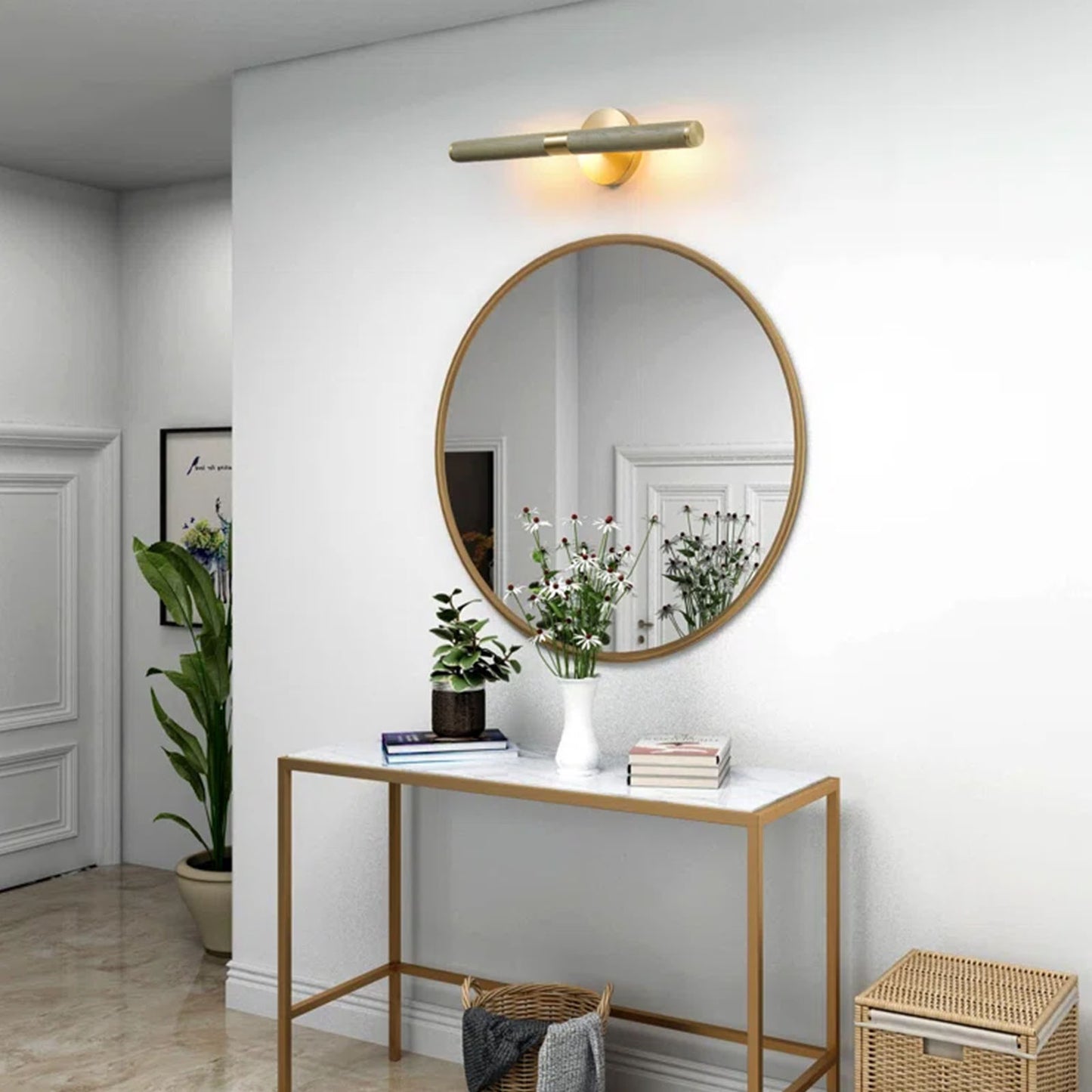 19 in. 2-Light Gold Vanity Light, Mirror Wall Light with Solid Brass and Rotatable Knurled Lampshade (Bulbs Included)