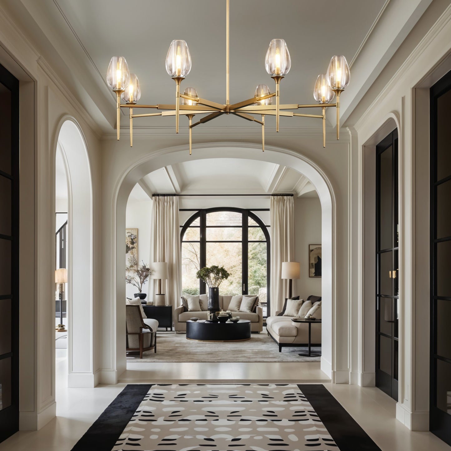Modern Tulip Chandelier 54 in. 8-Light Gold Tulip Round Chandelier for Dining Room, Living Room, Foyer, Hallway