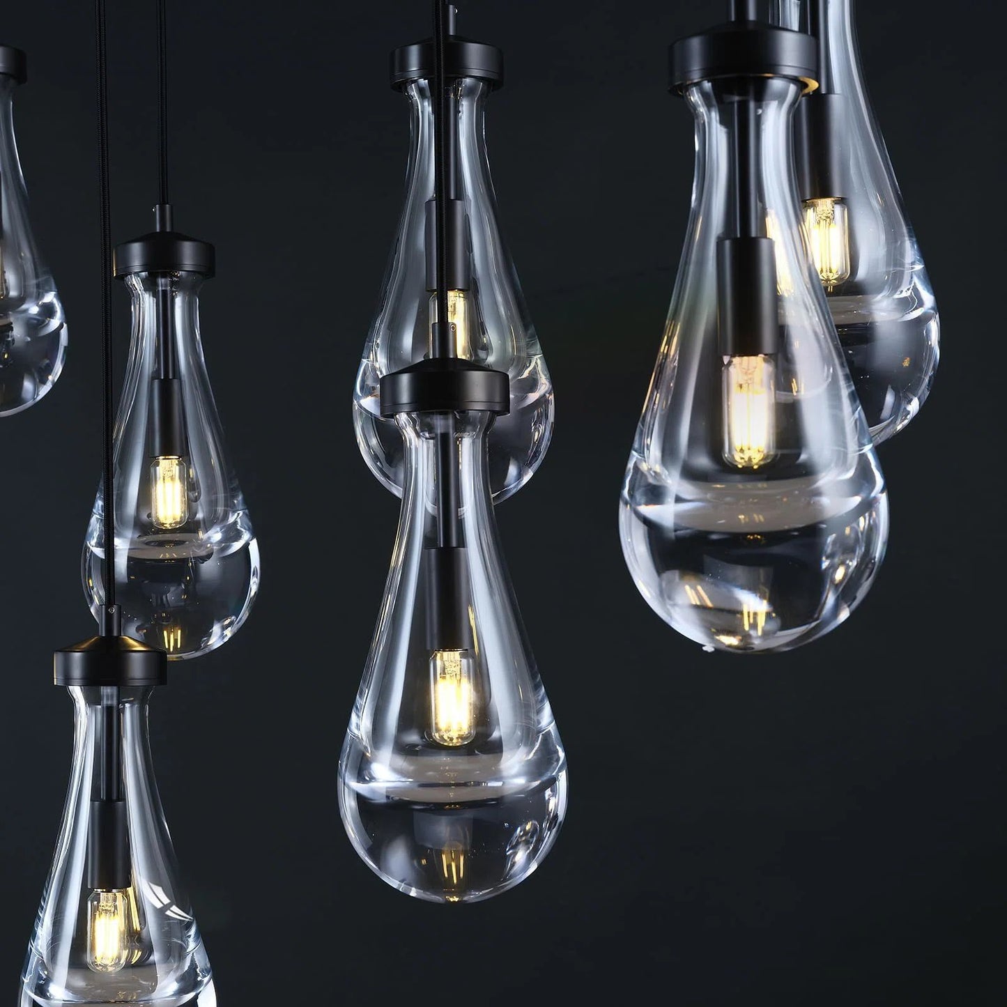 9-Lights Black Raindrop Chandelier, Modern Glass Pendant Light for Living Room, Kitchen Island, Bulb Included