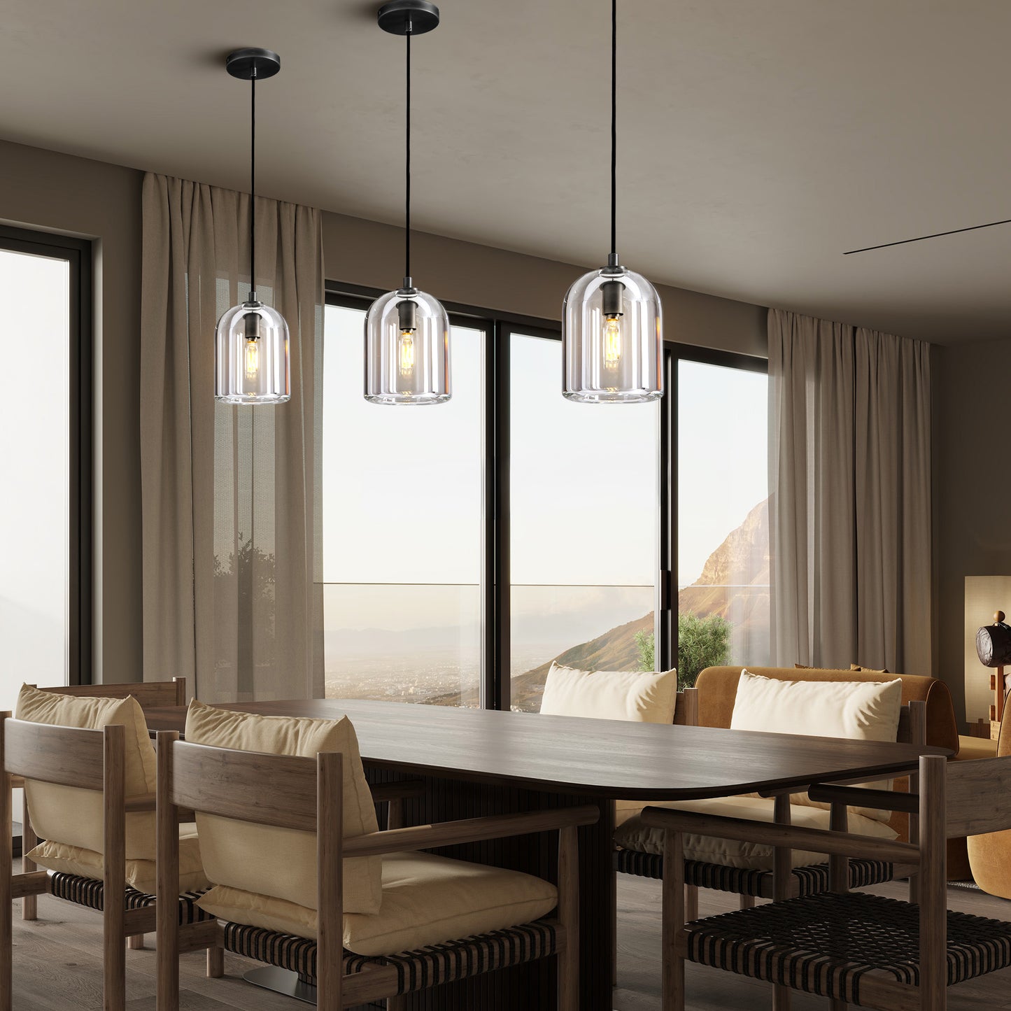 1-Light Black Pendant Light, Modern Indoor Pendant Light with Crystal Shade for Kitchen Island, Dining Room, Living Room