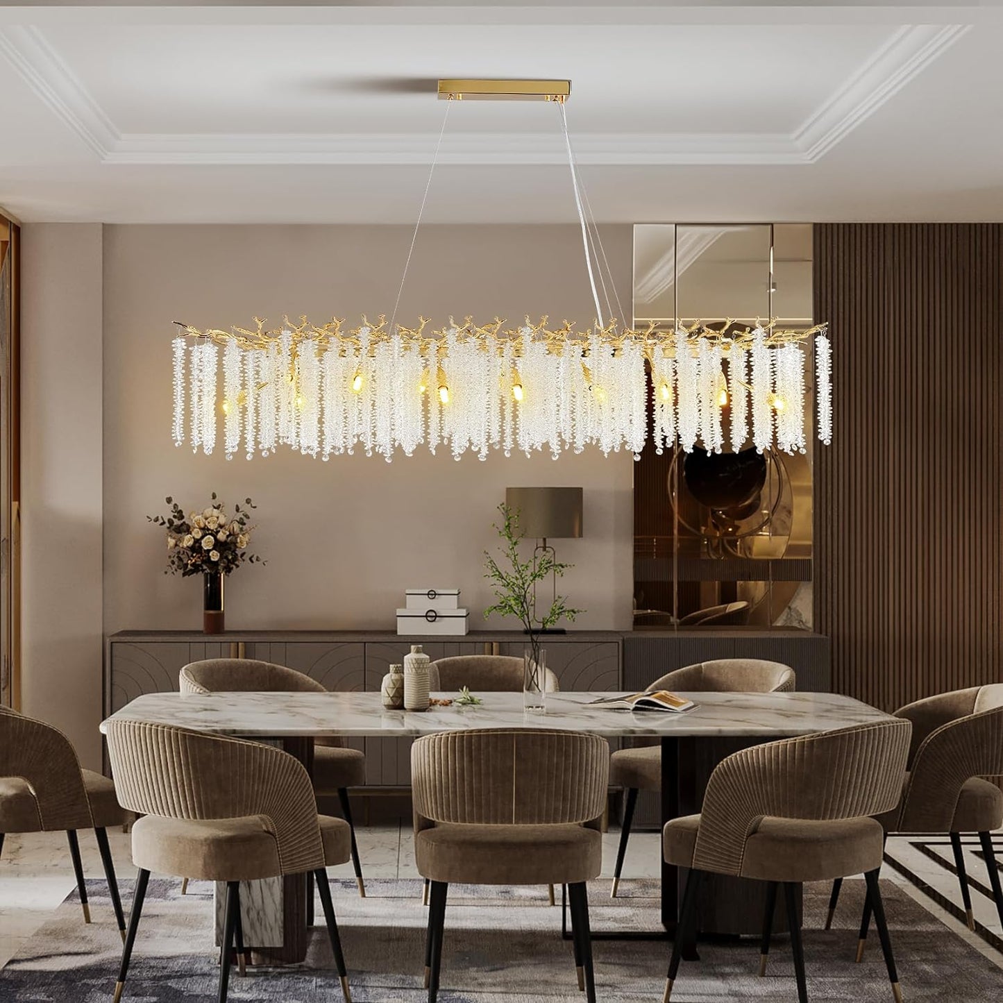 16-Light Gold Chandelier, Luxury Flush Mount Chandelier with K9 Crystal, for Dining Room, Living Room, Kitchen and Foyer
