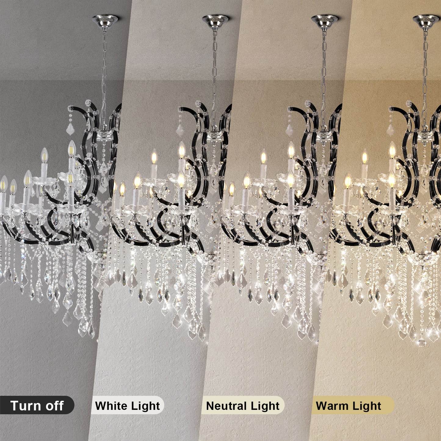 Candle Chandelier 41 in. 18-Lights Black Luxury Crystal Chandelier for Dinning Room, Living Room,Foyer,Bedroom,Staircase