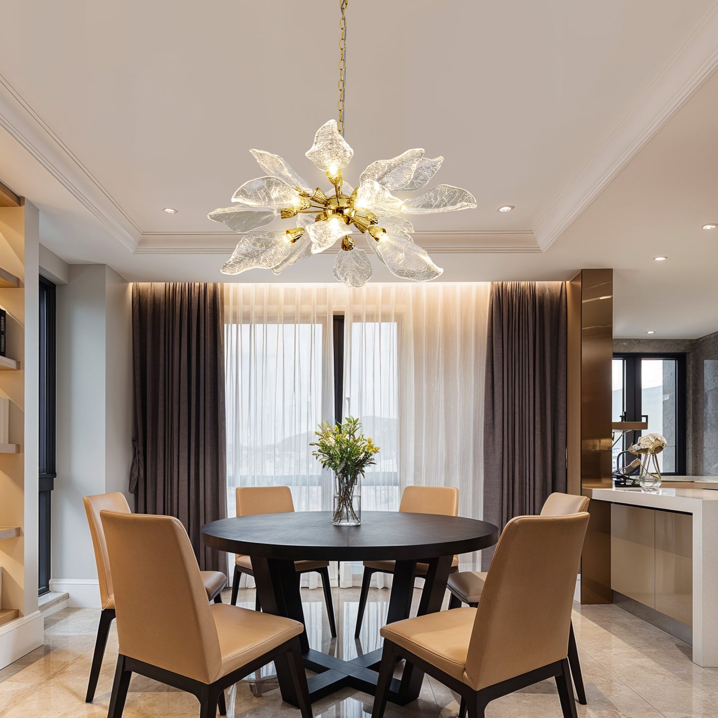 D31.5 in. 18-Light Gold Modern Chandelier, Crystal Leaf Chandelier for Bedroom, Dining Room, Living Room, Foyer