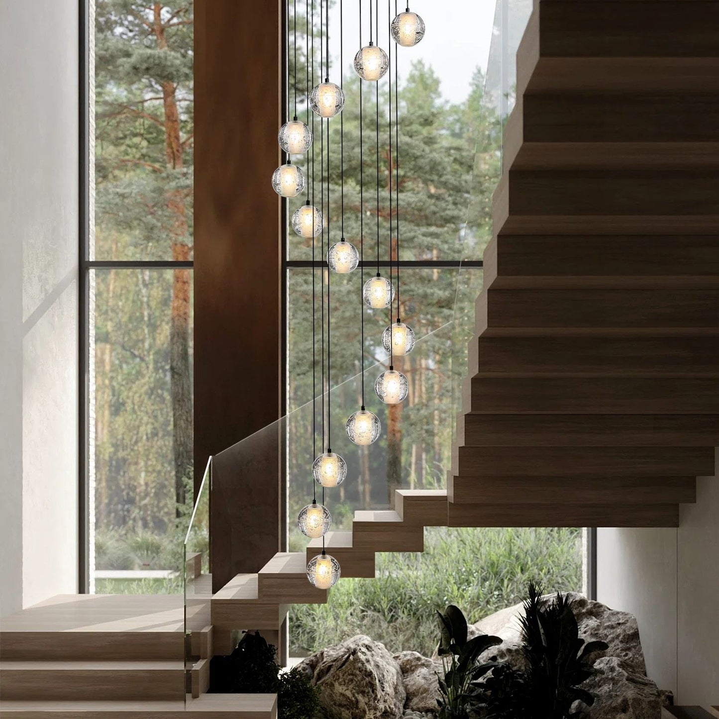14-Lights Black Staircase Chandelier, Modern Pendant Light Fixture for Living Room, Bedroom, Dinning Room, Foyer