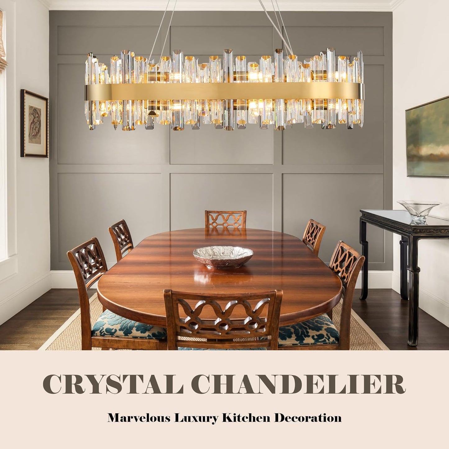 35.4 in. 16-Light Gold Crystal Chandelier, Modern Rectangular K9 Crystal Hanging Pendant Ceiling Light Fixture
