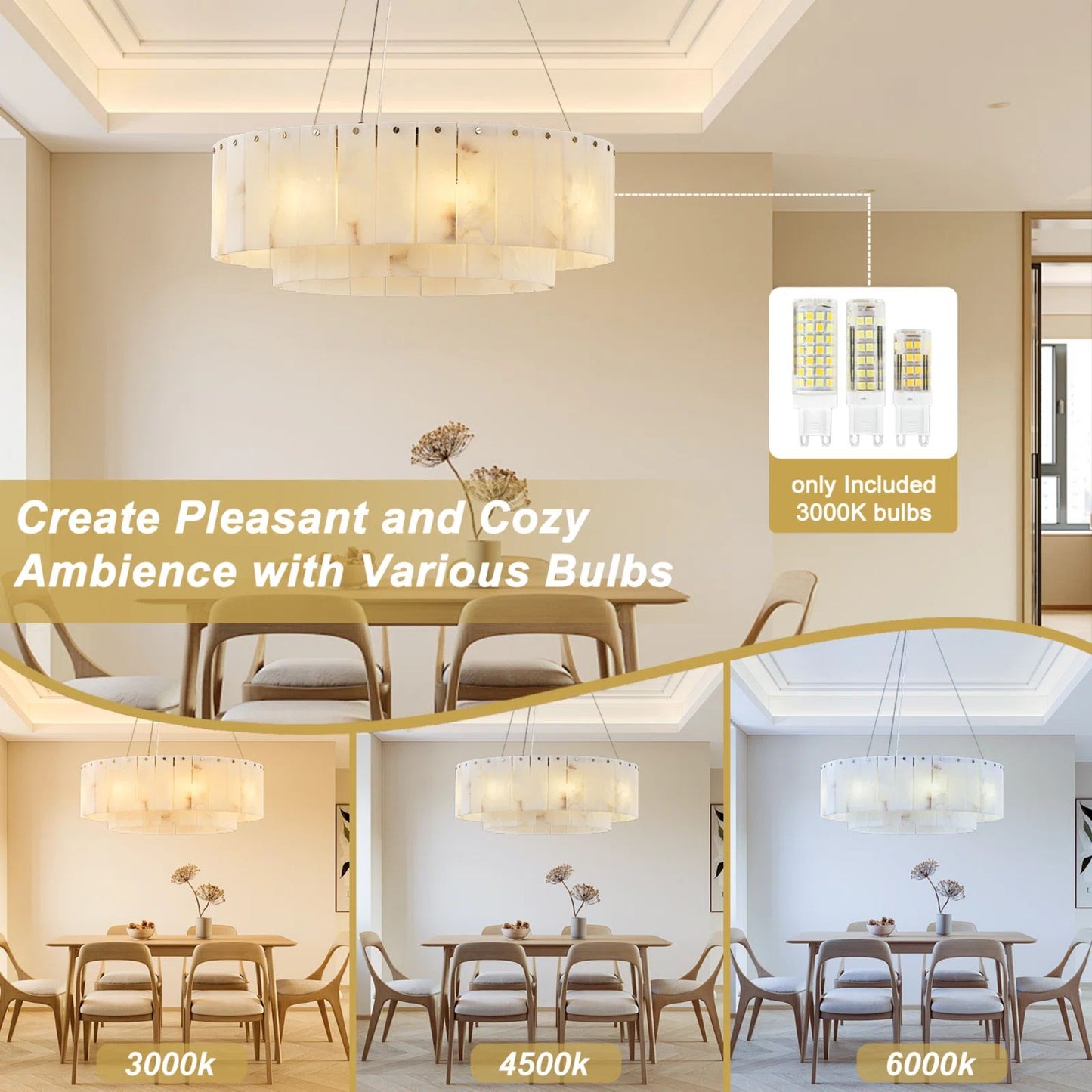 10-Light White Alabaster Chandelier, Modern Round Chandelier for Dining Room, Living Room, Kitchen Island
