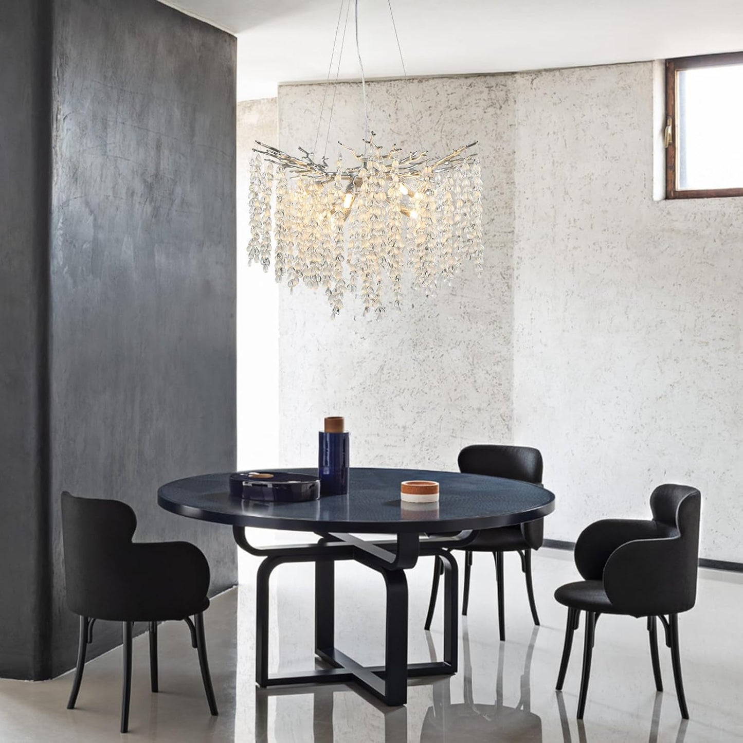 24" 8-Light Modern Crystal Chandelier Silver Tree Branch Round Chandelier for Dining Room Living Room Bedroom, Entryway