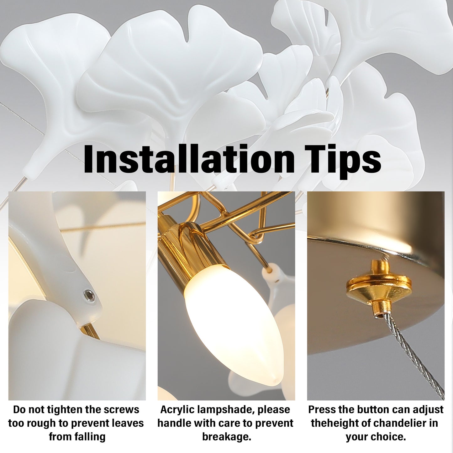 10 Light Gold Chandelier, Luxury Ginkgo Branch Chandelier for Living Room, Dining Room, Foyer, Kitchen Island-L59 in.
