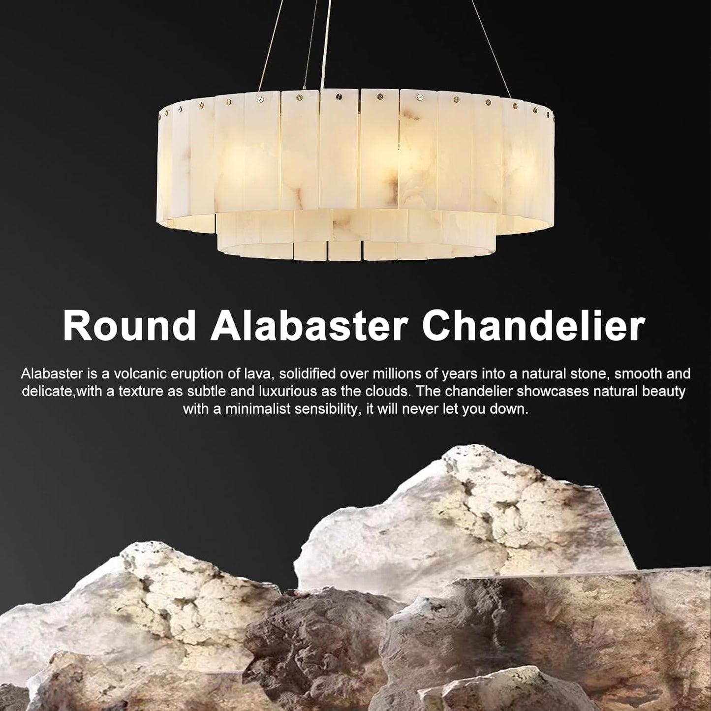 8-Light White Alabaster Chandelier, Modern Round Chandelier for Dining Room, Living Room, Kitchen Island