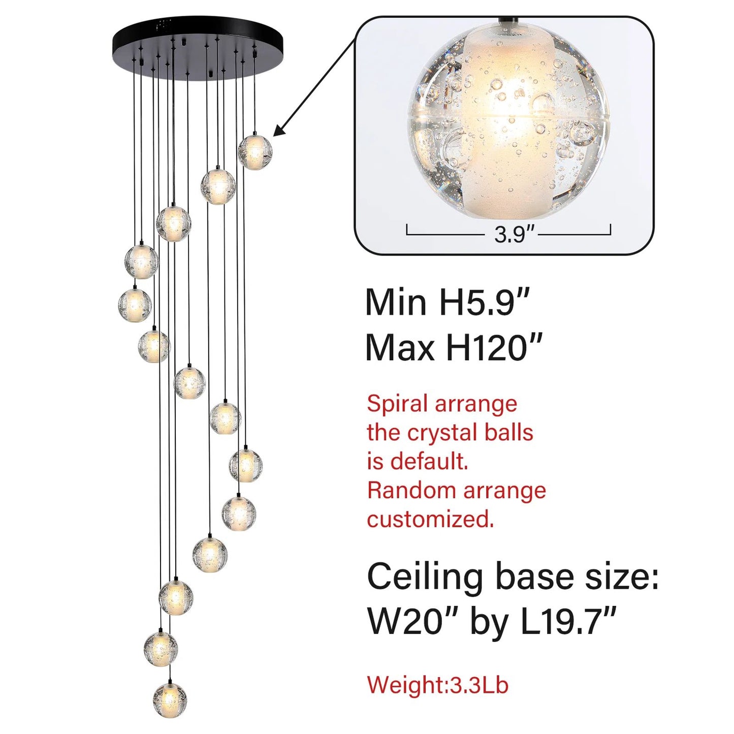 14-Lights Black Staircase Chandelier, Modern Pendant Light Fixture for Living Room, Bedroom, Dinning Room, Foyer