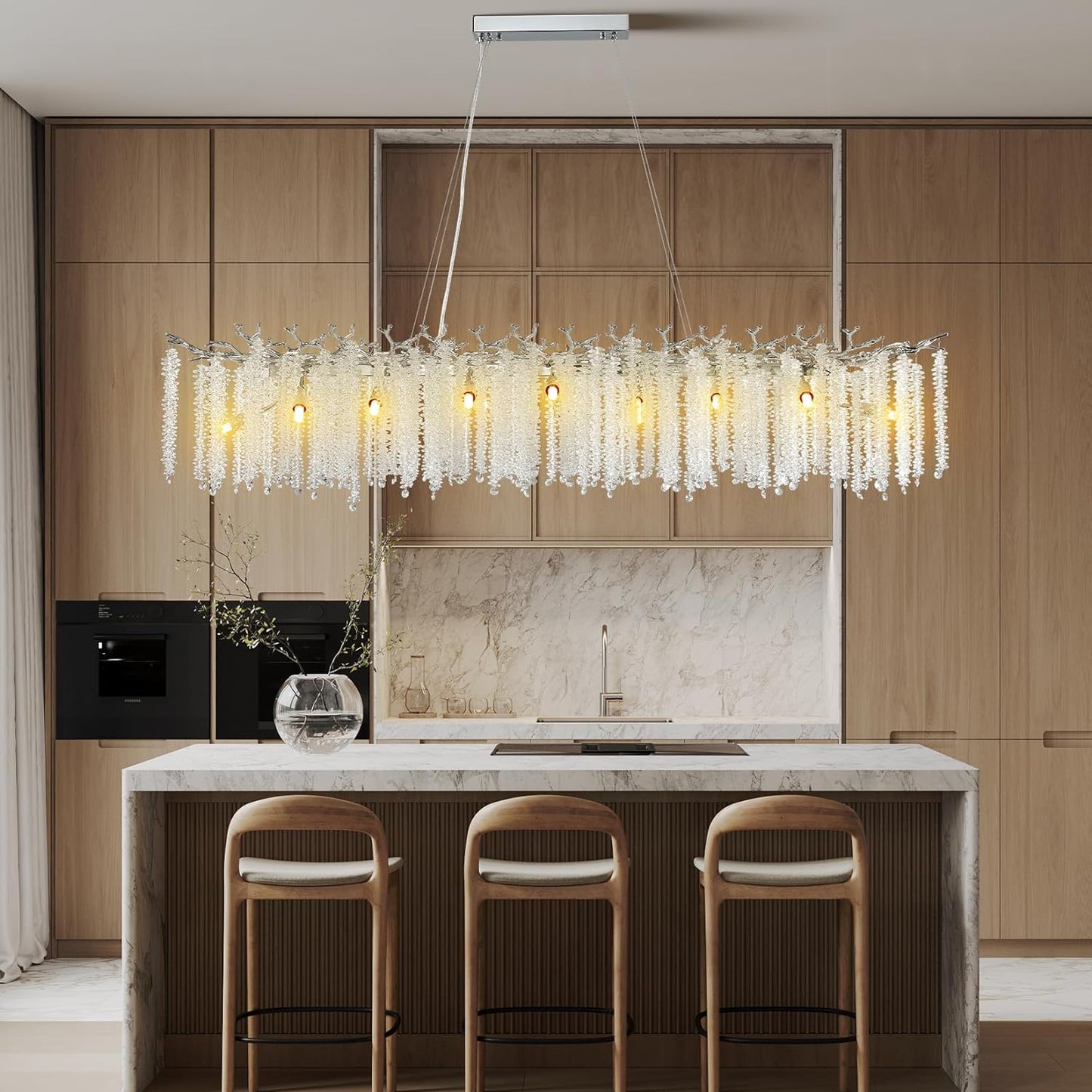 16-Light Silver Chandelier, Luxury Flush Mount Chandelier with K9 Crystal, for Dining Room, Living Room, Kitchen