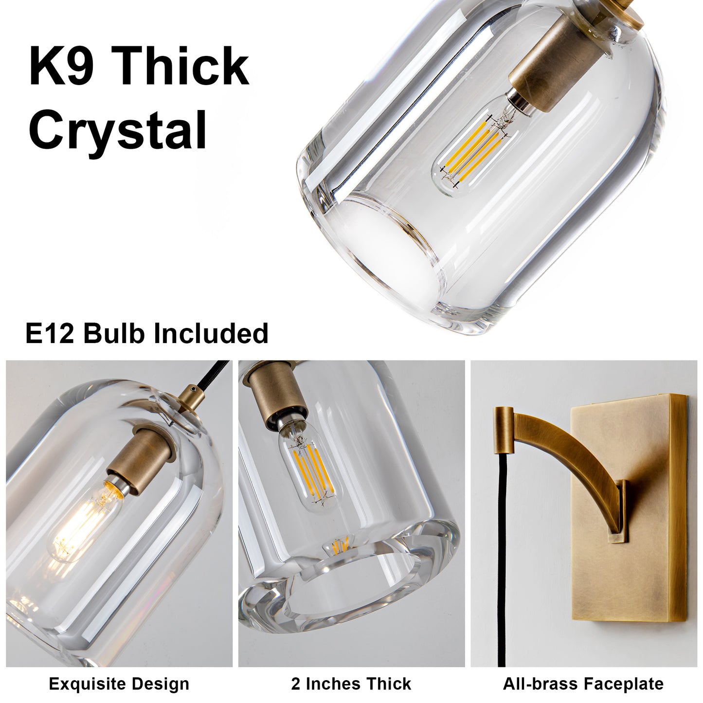 5.1 in. W 16.5 in. H 1-Light Gold Modern Crystal Wall Sconce, Indoor Hemisphere Wall Lighting with Clear Crystal Shade