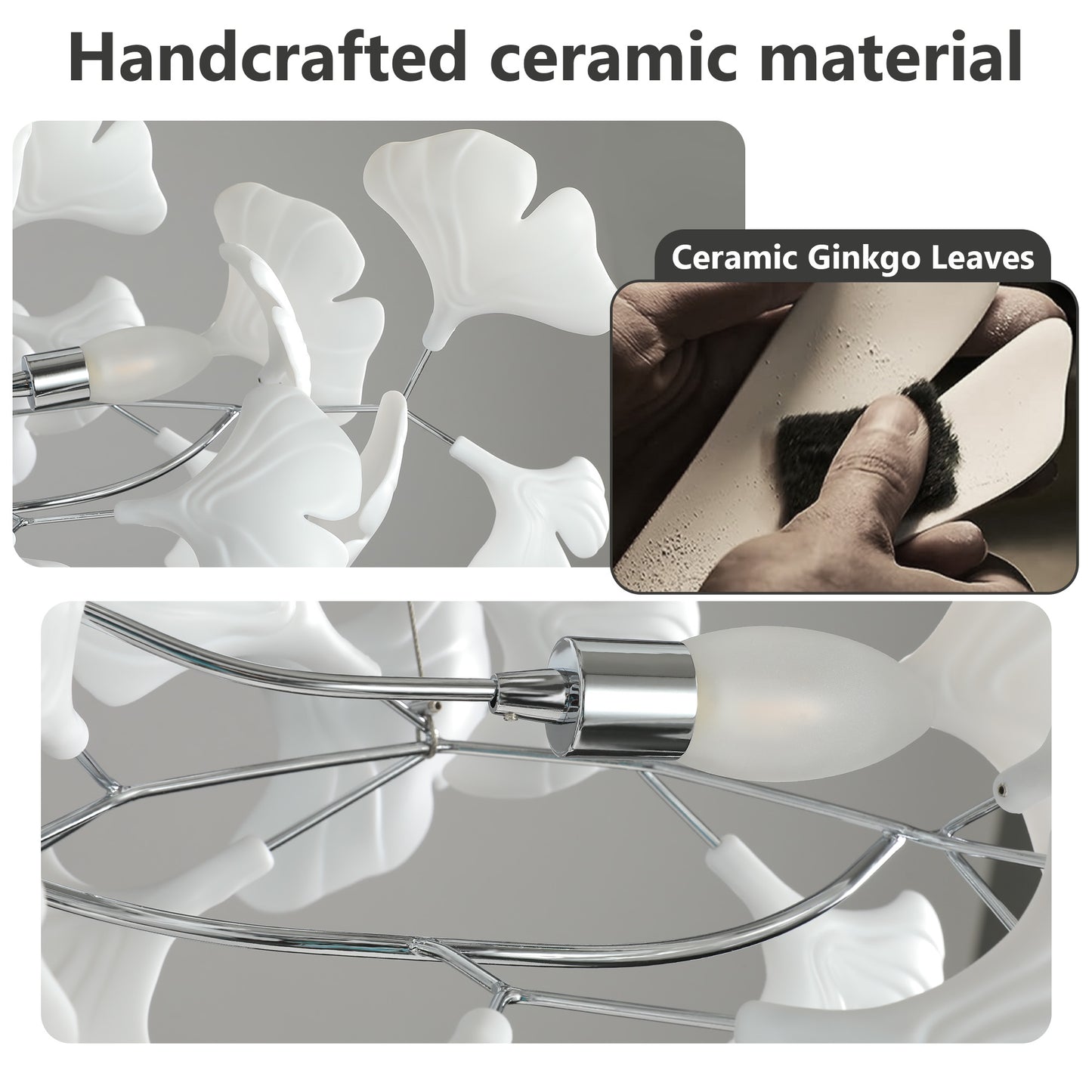 10 Light Silver Chandelier, Luxury Ginkgo Branch Chandelier for Living Room, Dining Room, Foyer, Kitchen Island-L59 in.