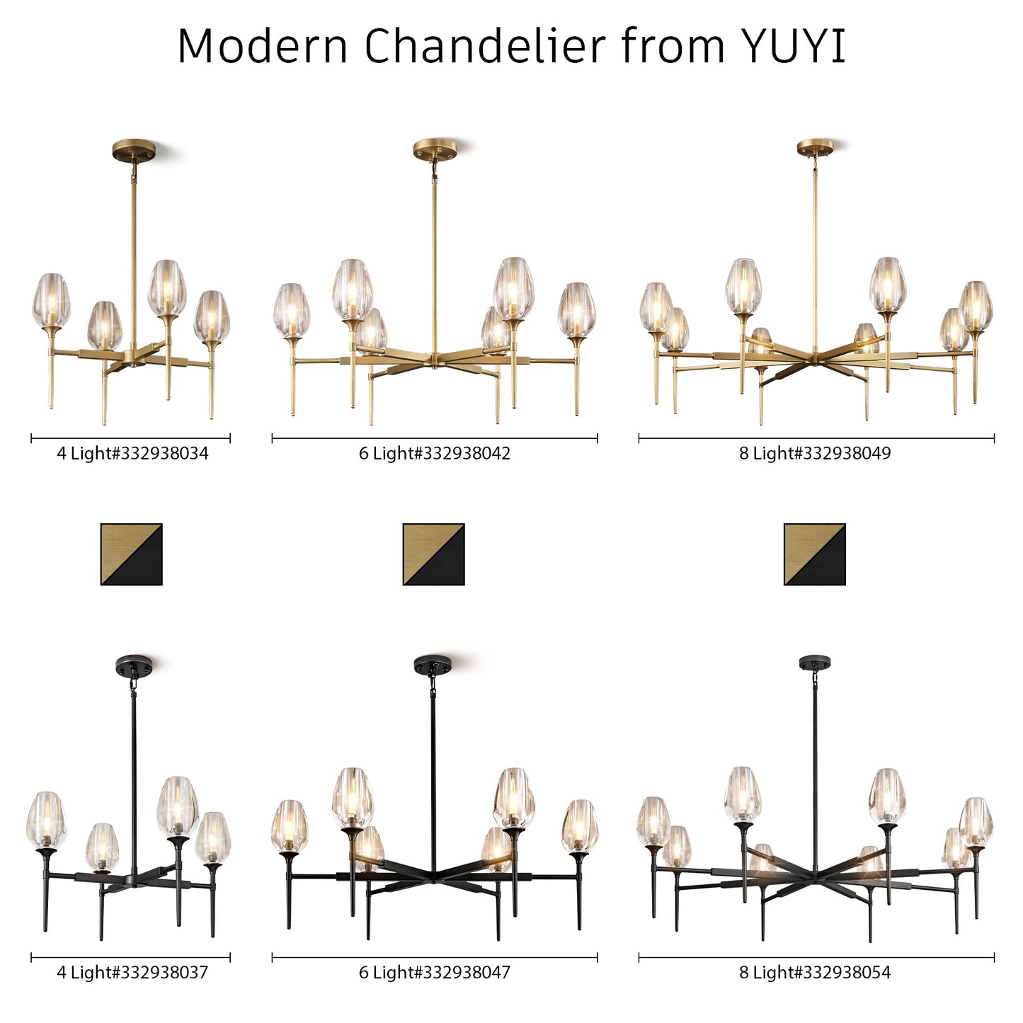 Modern Tulip Chandelier 54 in. 8-Light Gold Tulip Round Chandelier for Dining Room, Living Room, Foyer, Hallway