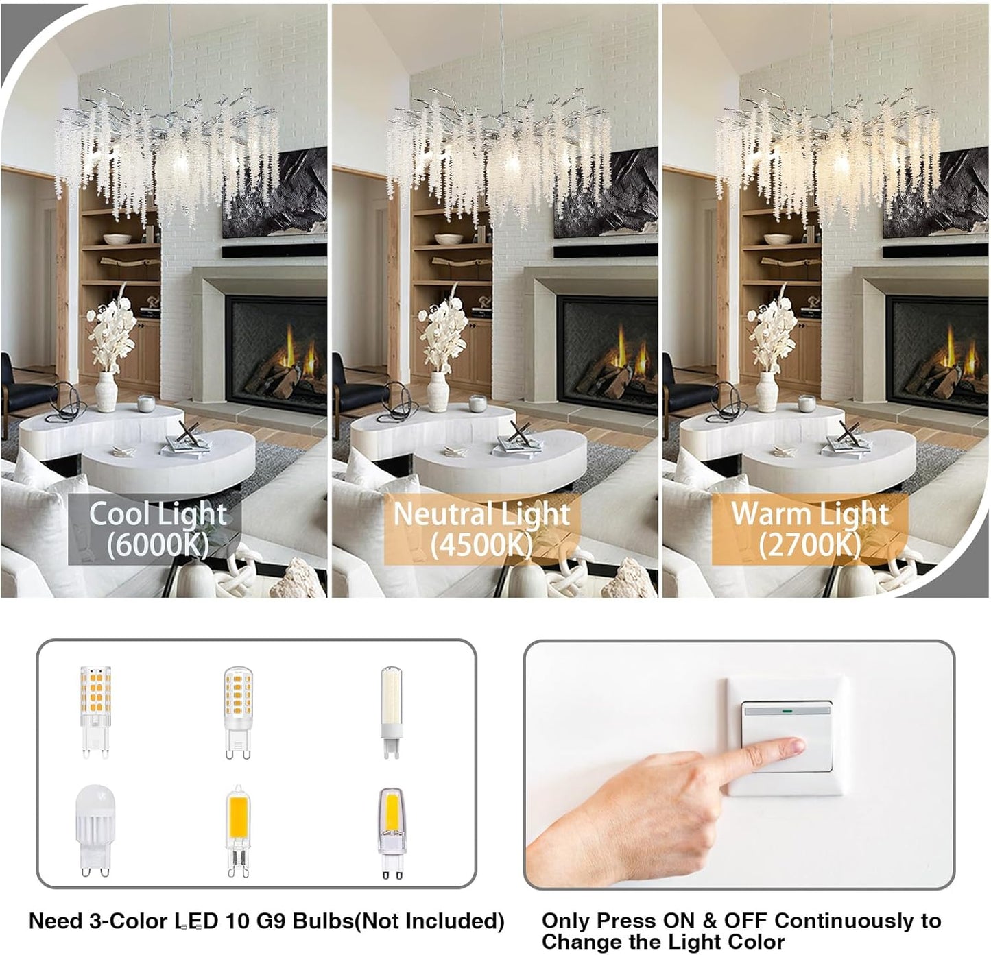 30 in. 10 Light Modern Crystal Chandelier,Silver Round Luxury Tree Branch Chandelier for Dining Room,Living Room,Bedroom