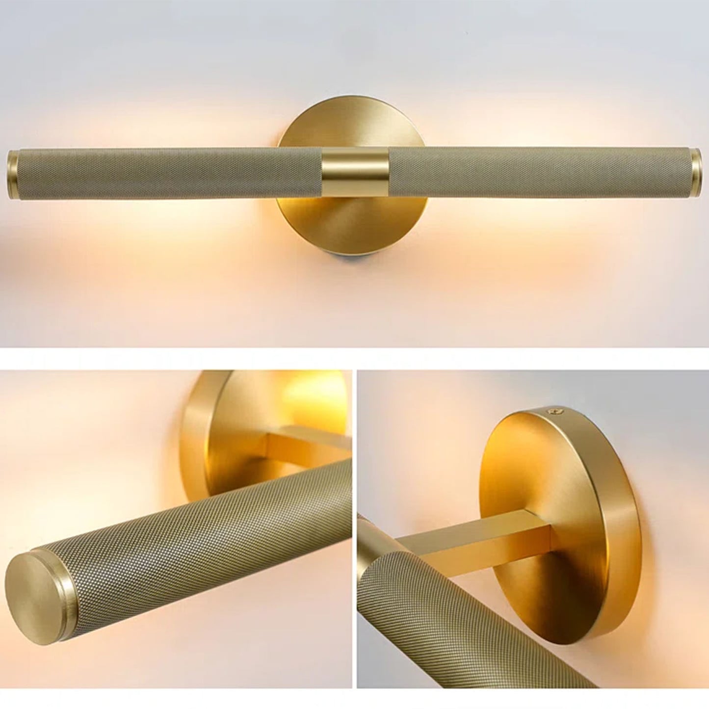 19 in. 2-Light Gold Vanity Light, Mirror Wall Light with Solid Brass and Rotatable Knurled Lampshade (Bulbs Included)