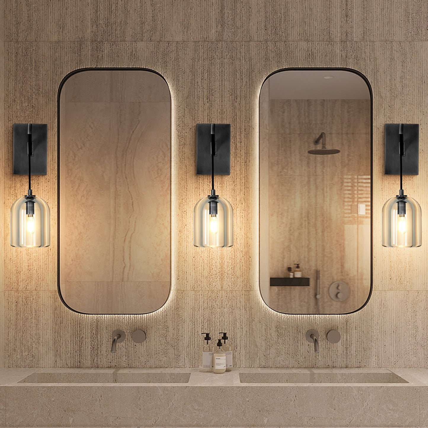 5.1in W 16.5 in. H 1-Light Black Modern Crystal Wall Sconce, Indoor Hemisphere Wall Lighting with Clear Crystal Shade