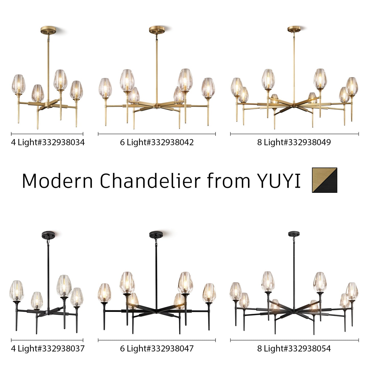 Modern Tulip Chandelier 27 in. 4-Light Gold Tulip Round Chandelier for Dining Room, Living Room, Foyer, Hallway