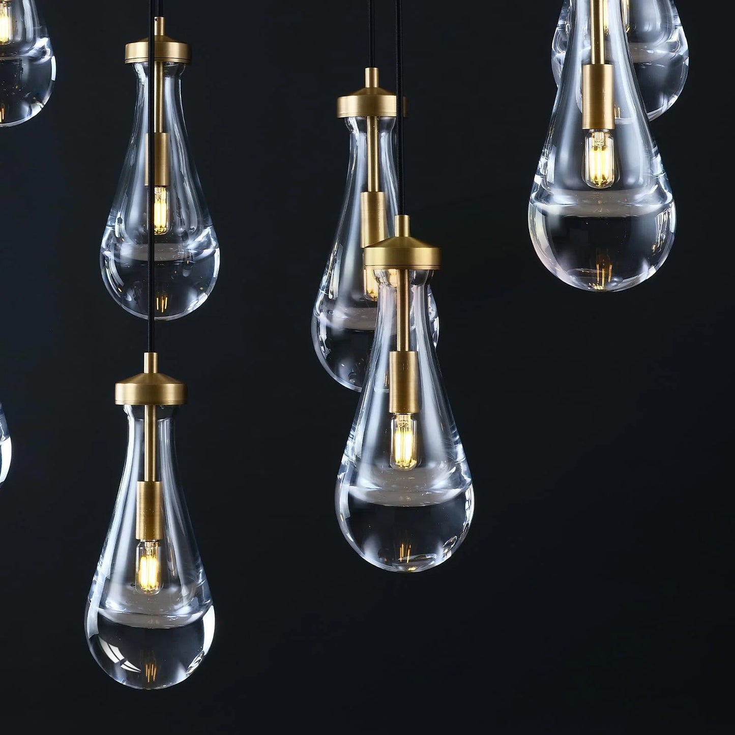 9-Light Gold Raindrop Chandelier, Modern Glass Pendant Light for Living Room, Kitchen Island, Bulb Included