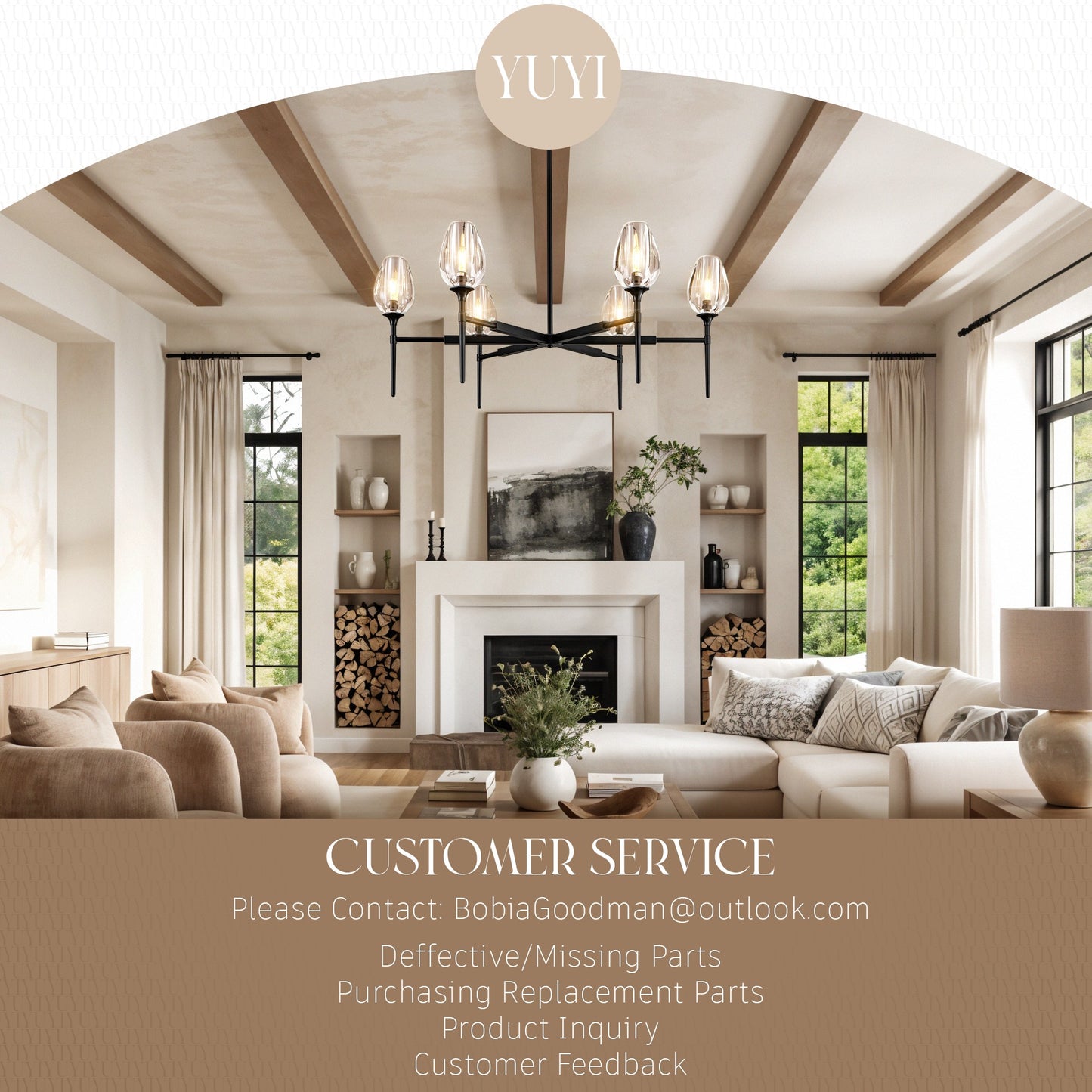 Modern Tulip Chandelier 42 in. 6-Light Black Tulip Round Chandelier for Dining Room, Living Room, Foyer, Hallway