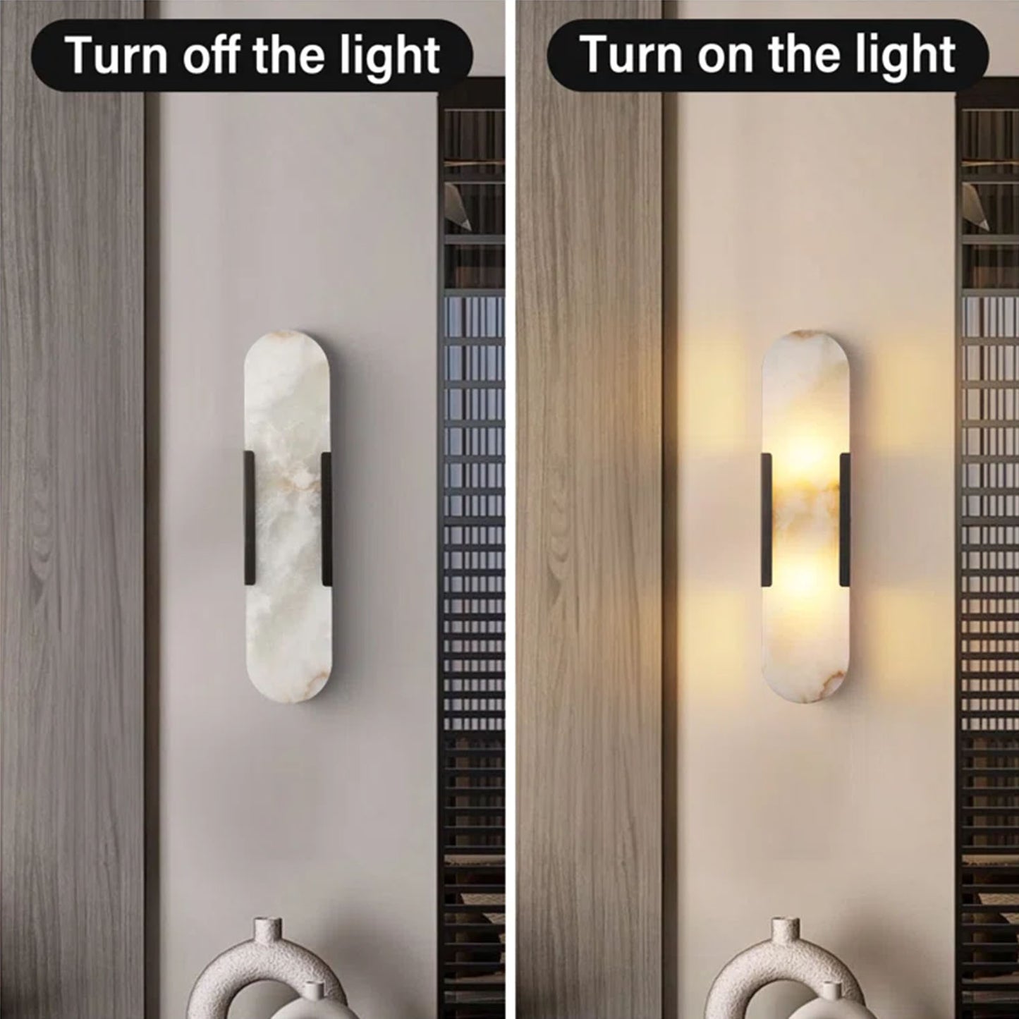 19.8 in. 2-Light Alabaster Black Wall Sconce, Natural Marble Wall Light for Living Room, Dining Room, Bedroom (2-Sets)