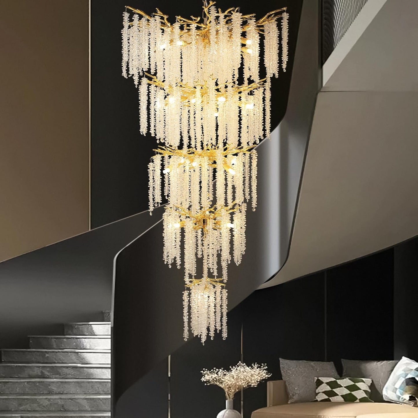 28-Lights Gold Luxury Crystal Chandelier for Dining Room, Living Room, Kitchen Island-No Bulbs Included