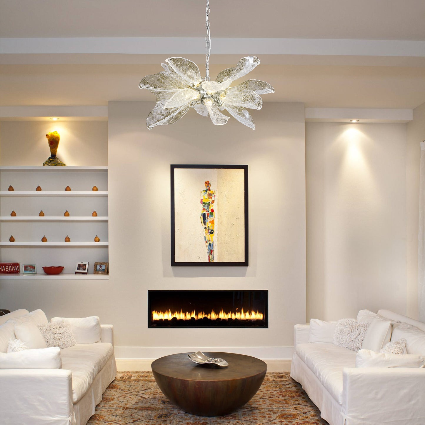 D23 in. 16-Light Silver Modern Chandelier, Crystal Leaf Chandelier for Bedroom, Dining Room, Living Room, Foyer