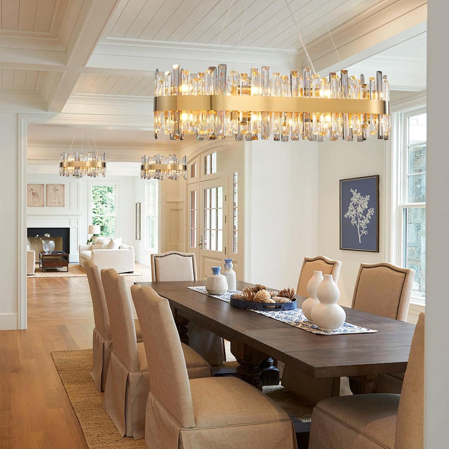 35.4 in. 16-Light Gold Crystal Chandelier, Modern Rectangular K9 Crystal Hanging Pendant Ceiling Light Fixture