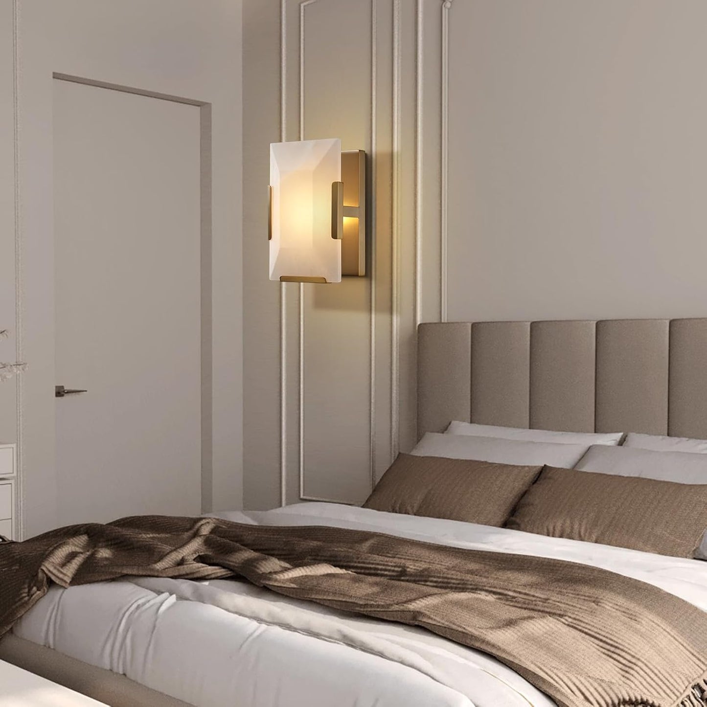 9.8 in. 1-Light 2-Piece Gold Wall Sconce, Natural Alabaster Wall Lighting for Living Room, Bathroom, Hallway, Bedroom