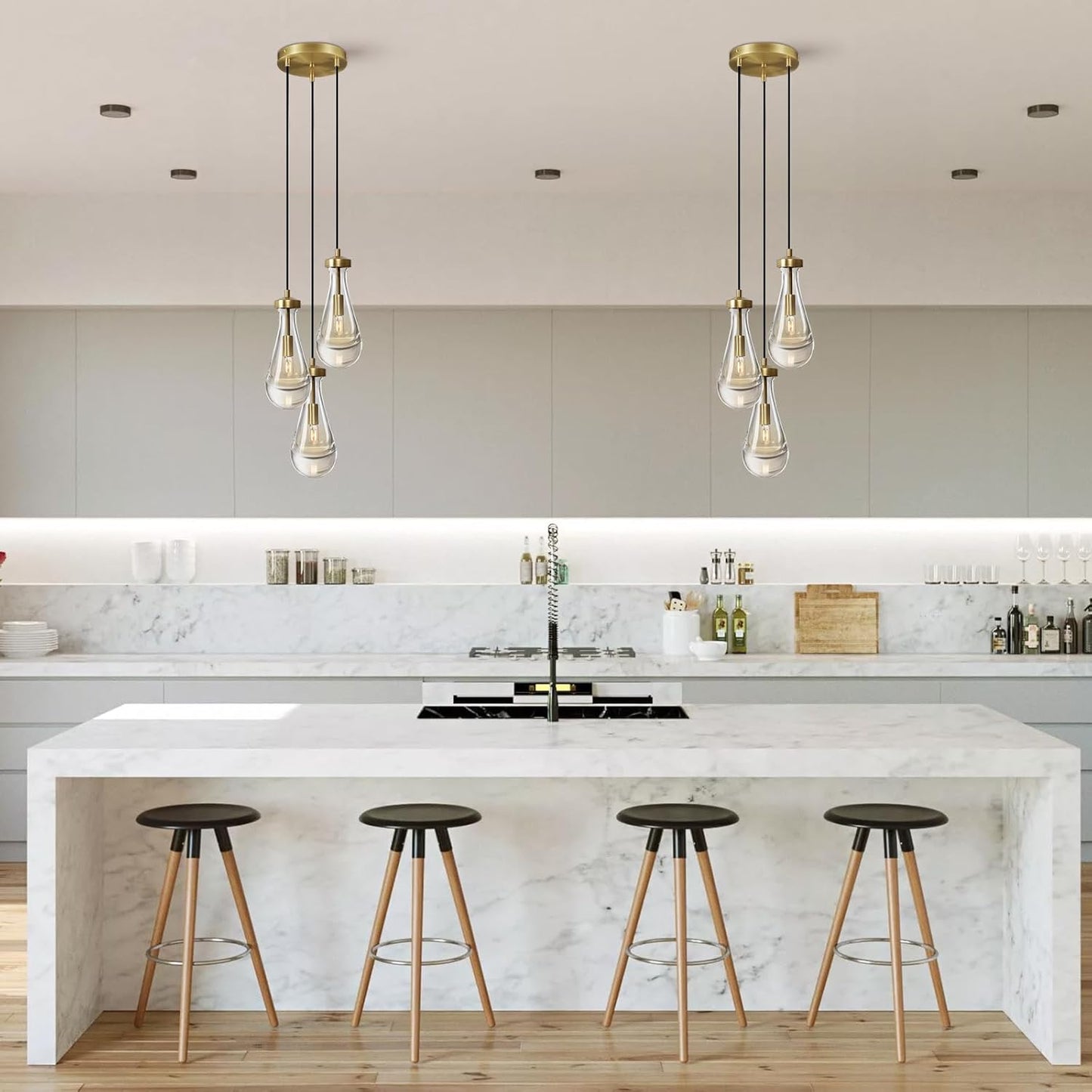 Farmhouse Chandelier 85 in. H 3 Light Copper Raindrop Globe Chandelier for Dinning Room, Kitchen, Foyer, Bulb Included