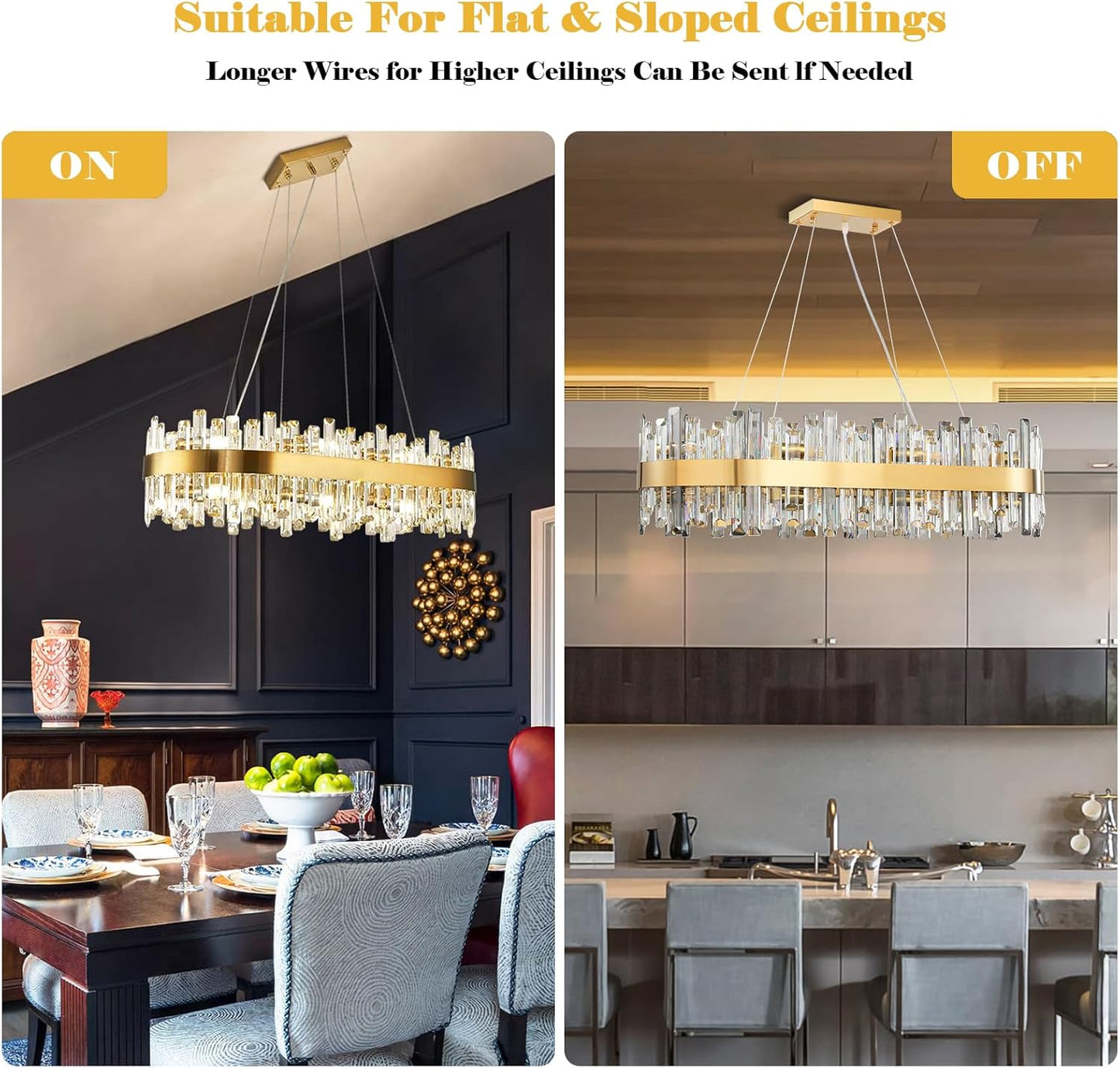 35.4 in. 16-Light Gold Crystal Chandelier, Modern Rectangular K9 Crystal Hanging Pendant Ceiling Light Fixture