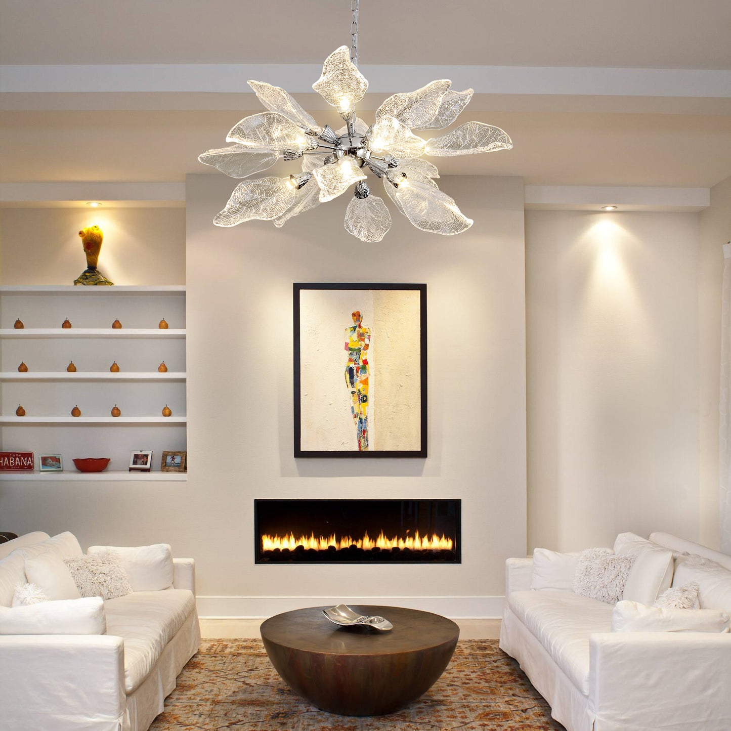 D31.5 in. 18-Light Silver Modern Chandelier, Crystal Leaf Chandelier for Bedroom, Dining Room, Living Room, Foyer