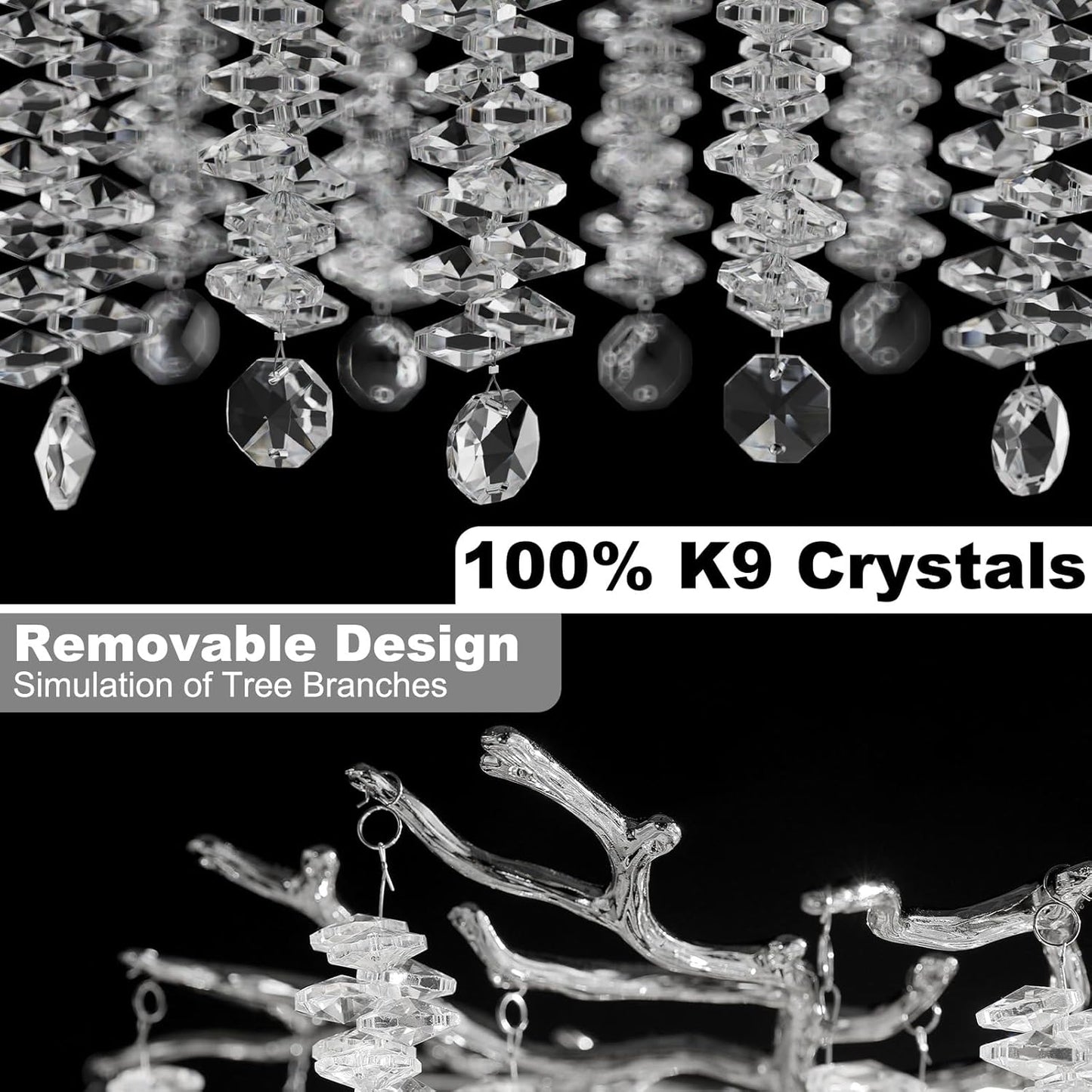 118 in. H, 28-Lights Silver Luxury Crystal Chandelier, Tree Branches Chandelier for Entryway High Ceiling Chandelier
