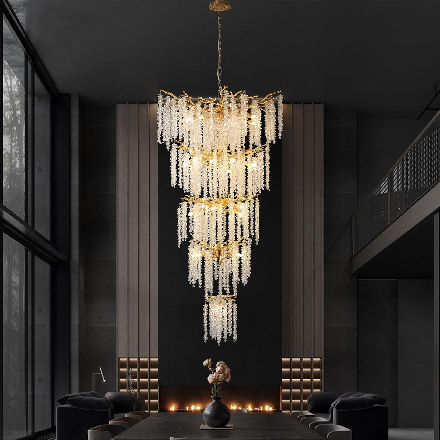 28-Lights Gold Luxury Crystal Chandelier for Dining Room, Living Room, Kitchen Island-No Bulbs Included