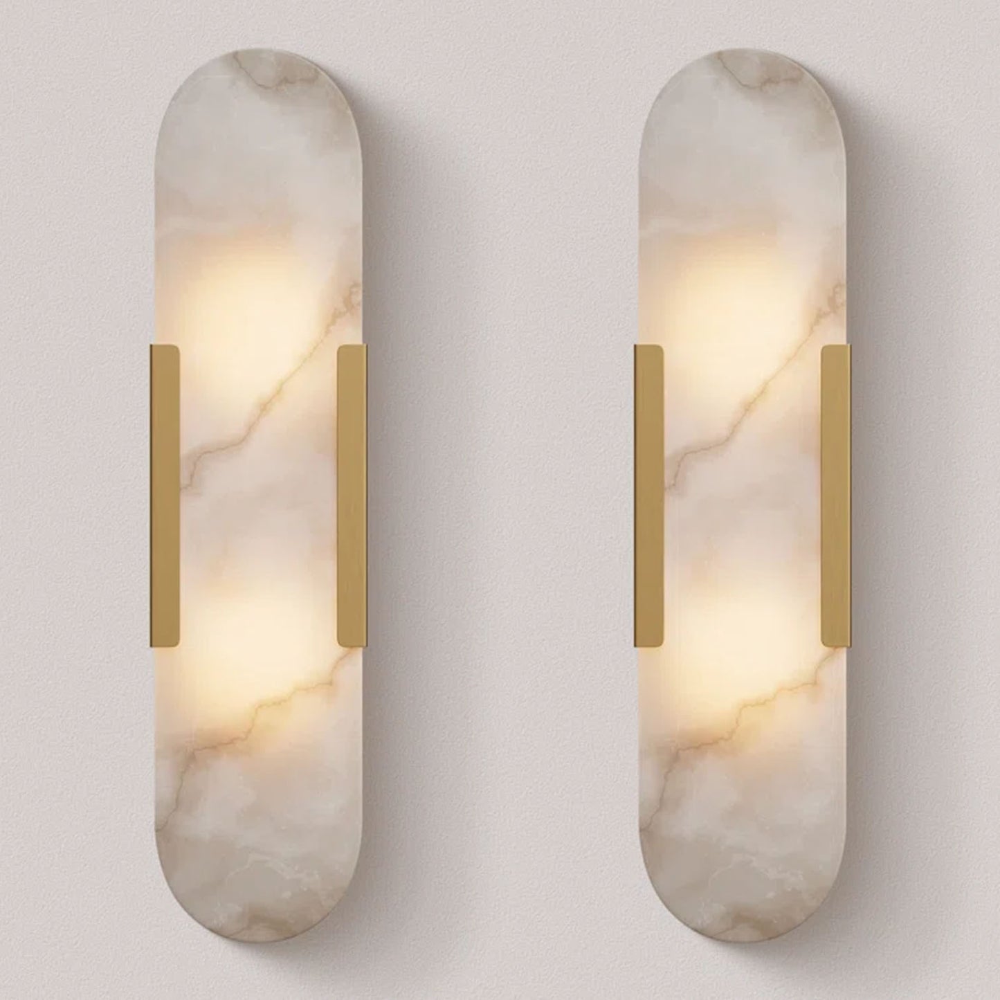 19.8 in. 2-Light Alabaster Gold Wall Sconce, Natural Marble Wall Light for Living Room, Dining Room, Bedroom (2-Sets)