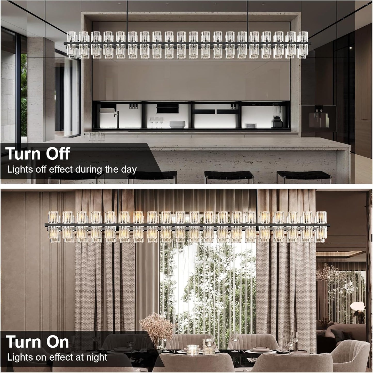 80-Light Black Rectangular Chandelier, 72 in. Modern K9 Crystal Chandelier for Dining Room, Living Room, Foyer